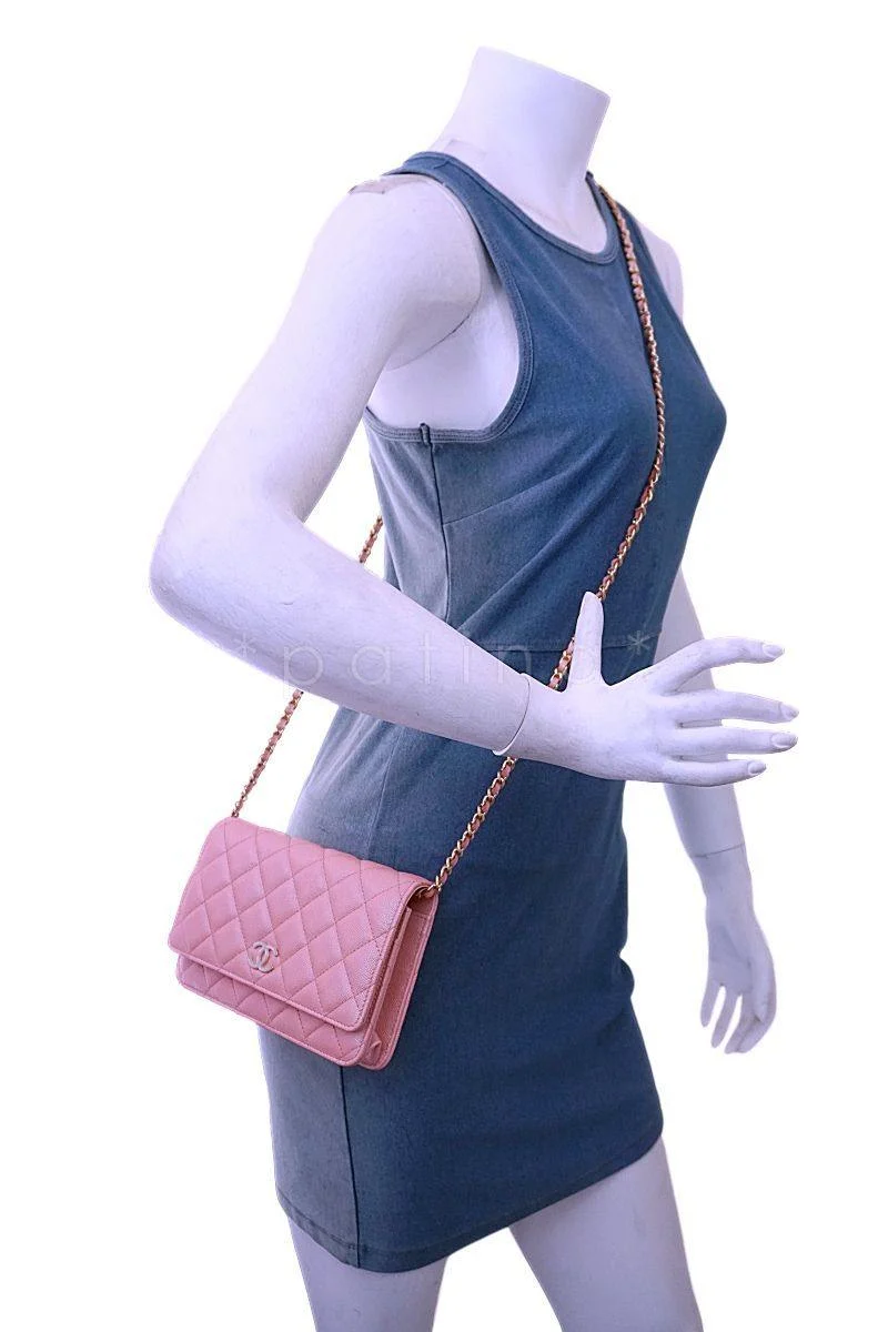 NIB 19S Chanel Iridescent Pink Pearly CC Wallet on Chain WOC Flap Bag - Image 15