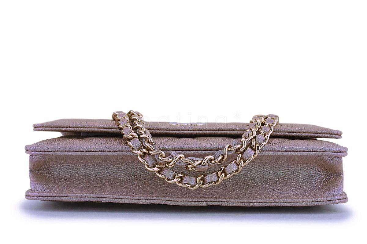 NIB 19S Chanel Iridescent Taupe Beige Rose Gold Pearly CC Wallet on Chain WOC Flap Bag - Image 5