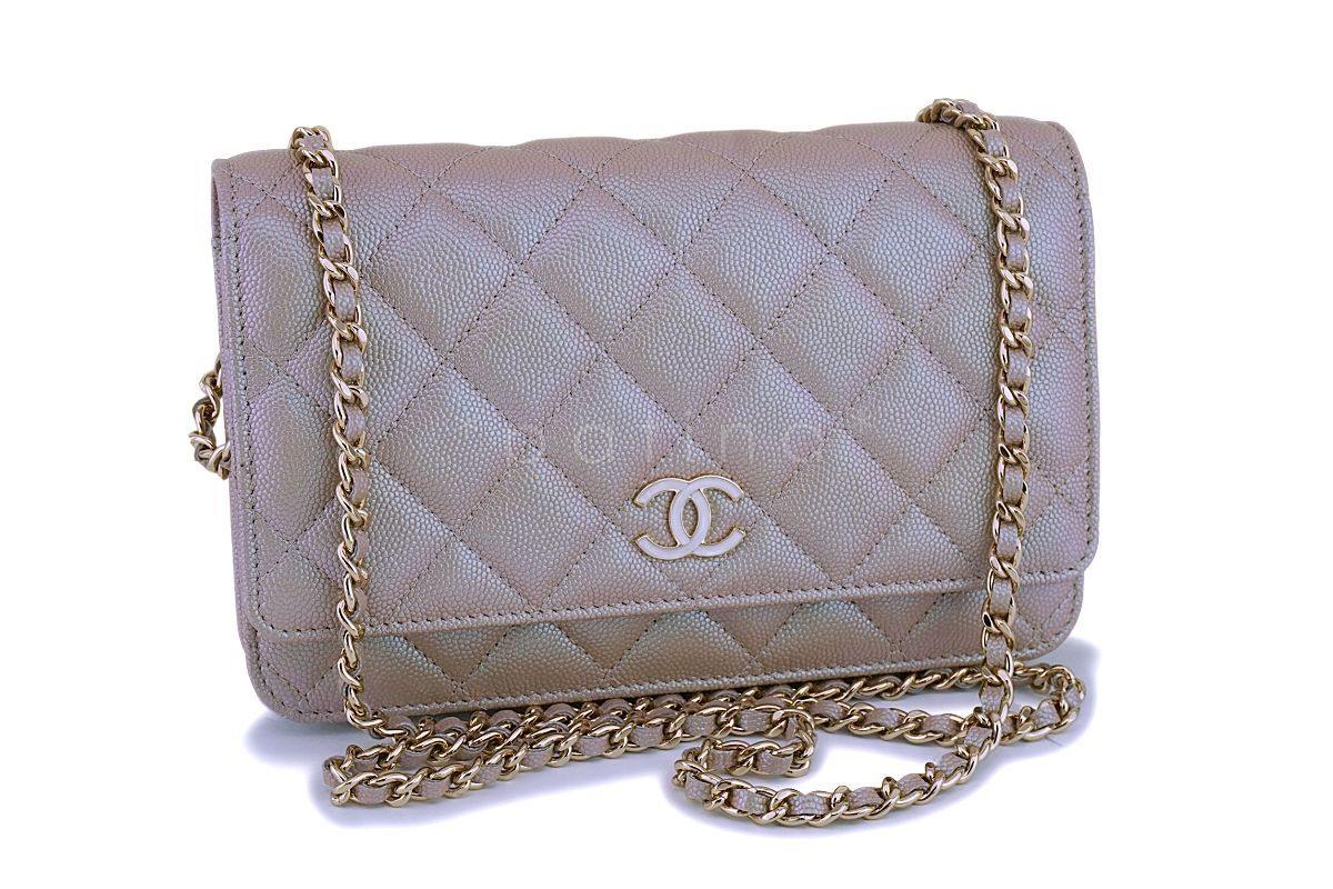 NIB 19S Chanel Iridescent Taupe Beige Rose Gold Pearly CC Wallet on Chain WOC Flap Bag - Image 2