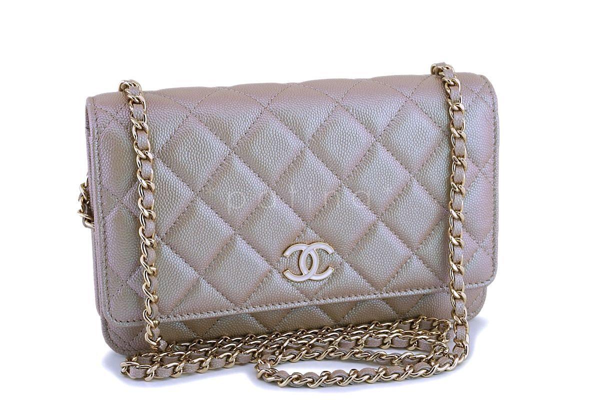 NIB 19S Chanel Iridescent Taupe Beige Rose Gold Pearly CC Wallet on Chain WOC Flap Bag - Image 2
