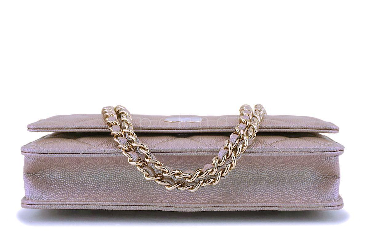 NIB 19S Chanel Iridescent Taupe Beige Rose Gold Pearly CC Wallet on Chain WOC Flap Bag - Image 6