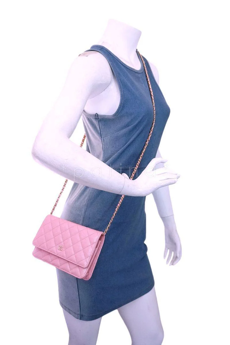 NIB 19S Chanel Pearly Iridescent Pink Caviar Classic Wallet on Chain WOC Bag GHW - Image 15