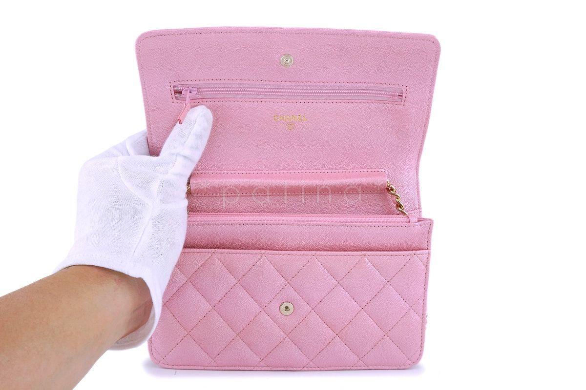 NIB 19S Chanel Pearly Iridescent Pink Caviar Classic Wallet on Chain WOC Bag GHW - Image 9