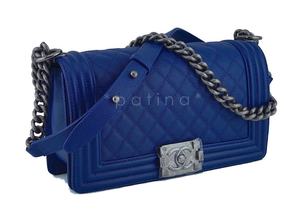 NIB 2017 Chanel Blue Caviar Medium Classic Boy Flap Bag - Image 2