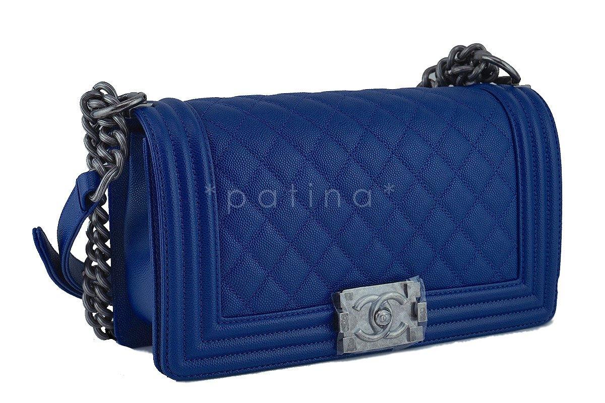 NIB 2017 Chanel Blue Caviar Medium Classic Boy Flap Bag - Image 3