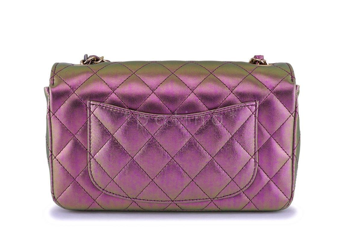 NIB 20B Chanel Purple Pink Iridescent Rainbow Rectangular Mini Classic Flap Bag GHW - Image 5