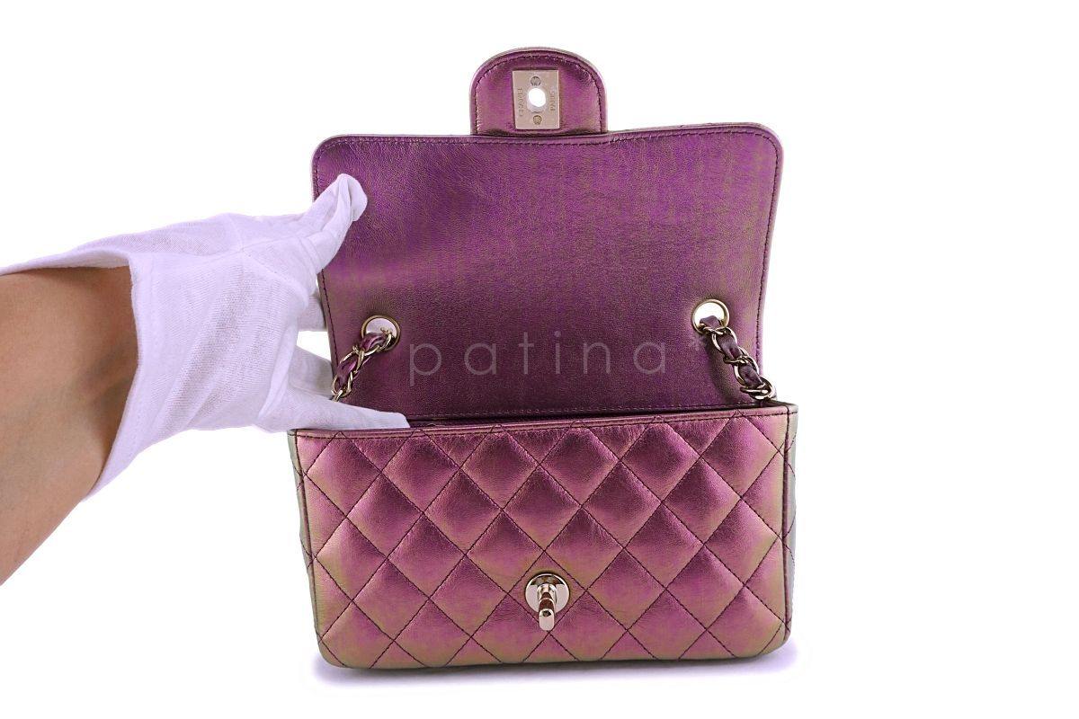 NIB 20B Chanel Purple Pink Iridescent Rainbow Rectangular Mini Classic Flap Bag GHW - Image 9