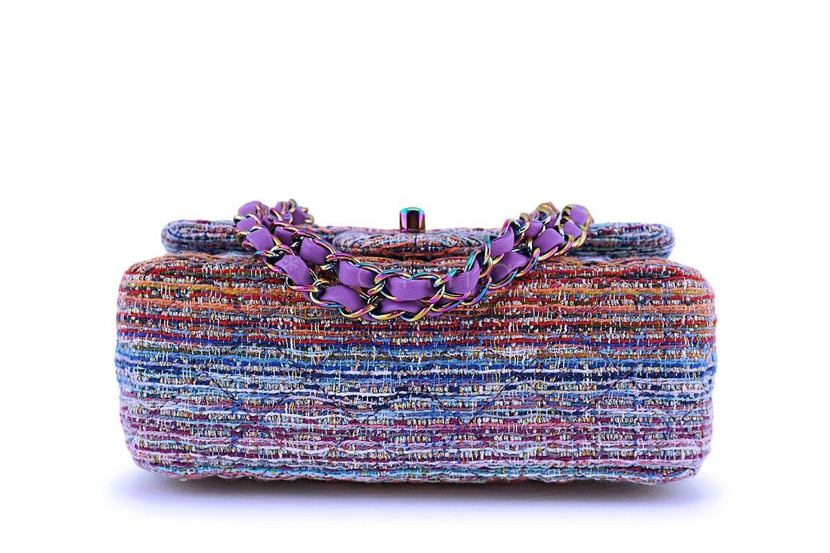 NIB 20C Chanel Purple Tweed Rectangular Classic Mini Flap Bag Rainbow Iridescent HW - Image 6