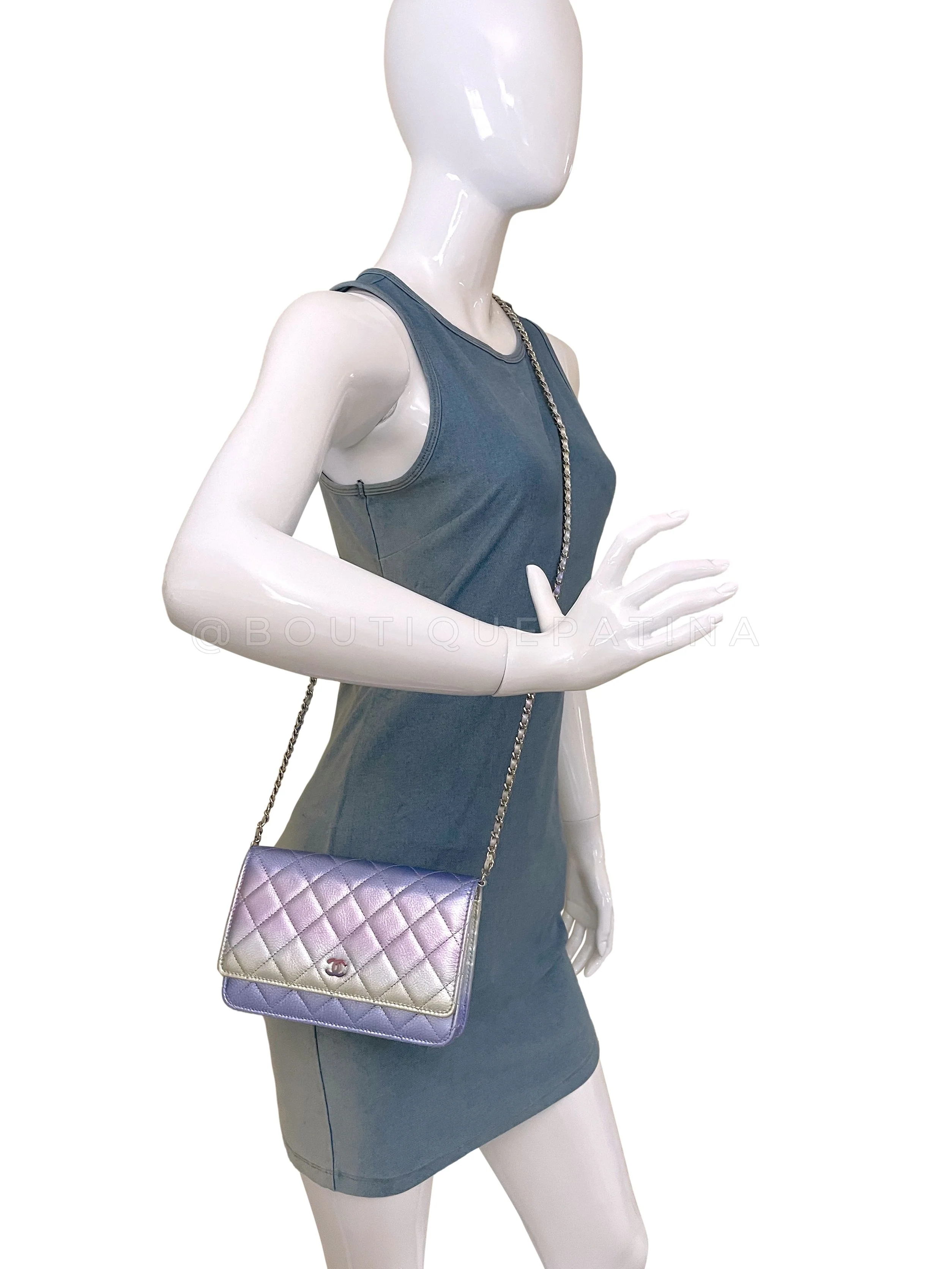 NIB 21K Chanel Iridescent Pink Purple Ombre Wallet on Chain WOC Flap Bag - Image 14