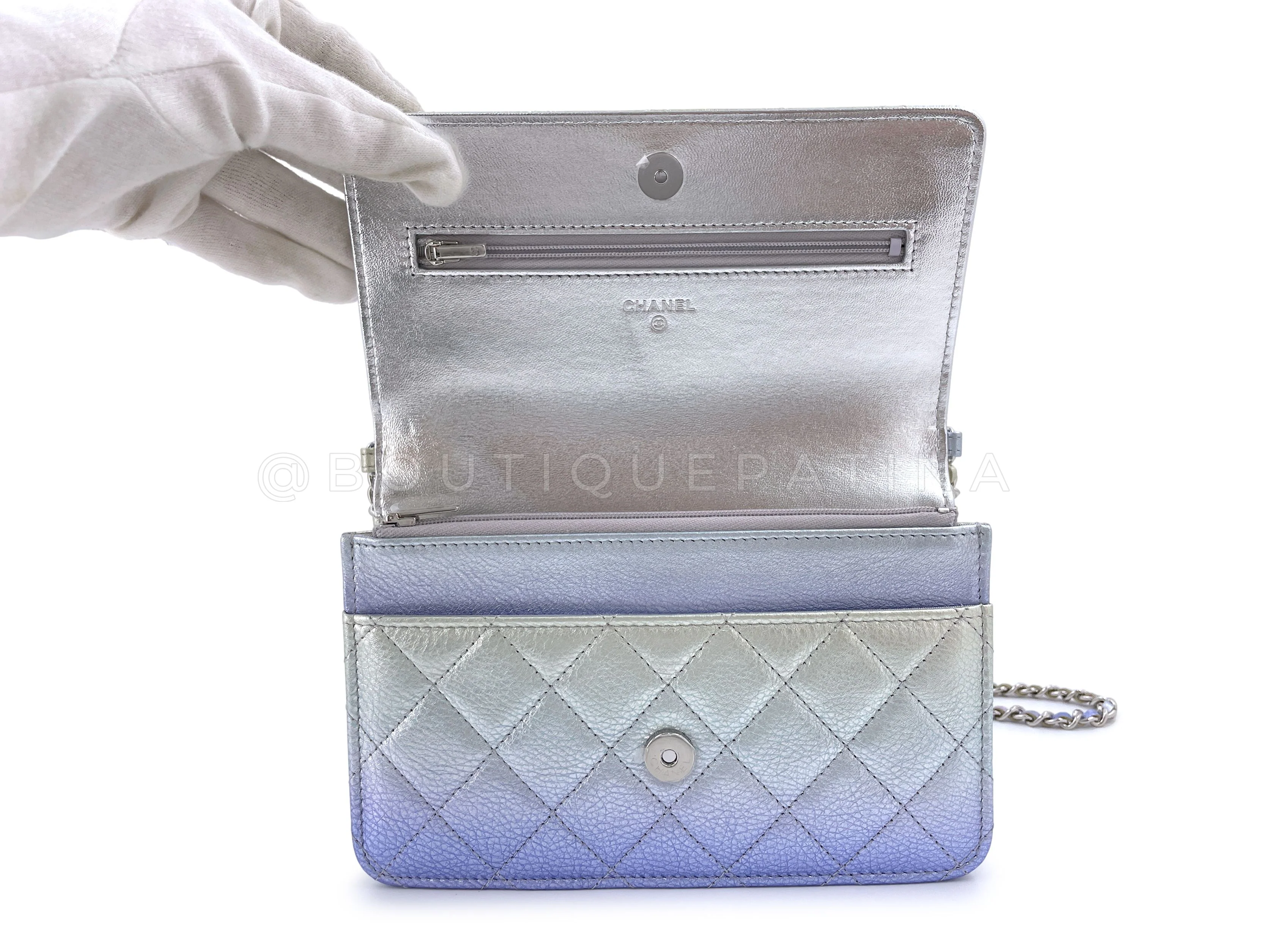 NIB 21K Chanel Iridescent Pink Purple Ombre Wallet on Chain WOC Flap Bag - Image 9