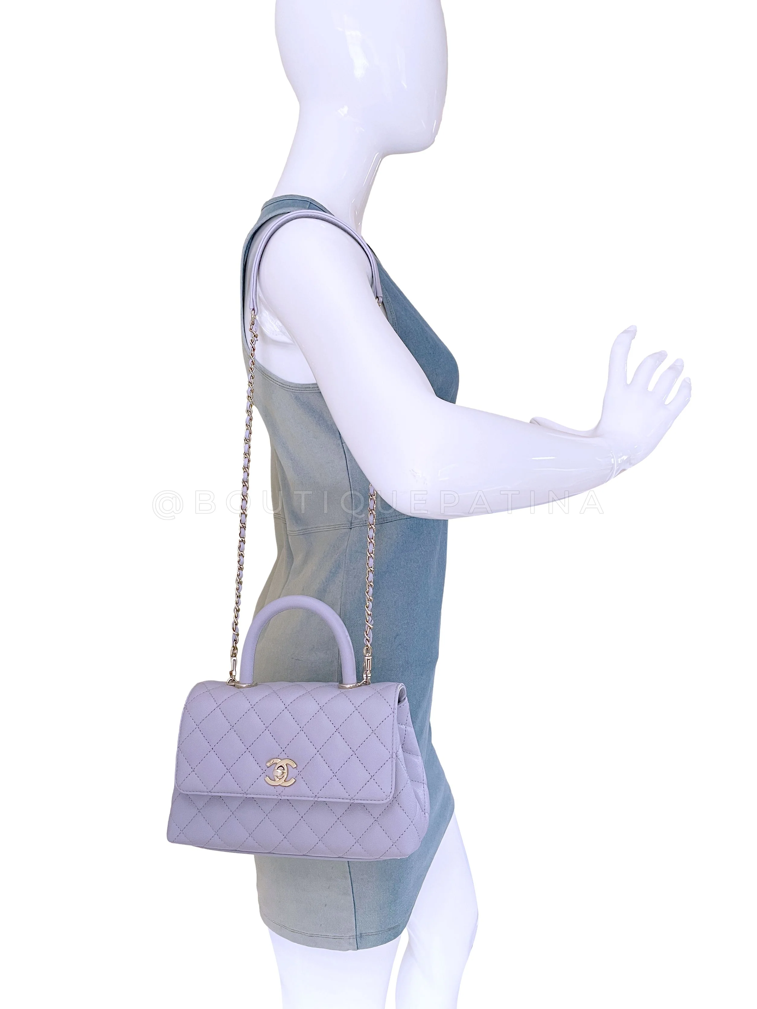 NIB 21K Chanel Lavender Caviar Coco Handle Flap Bag Small Purple GHW - Image 15
