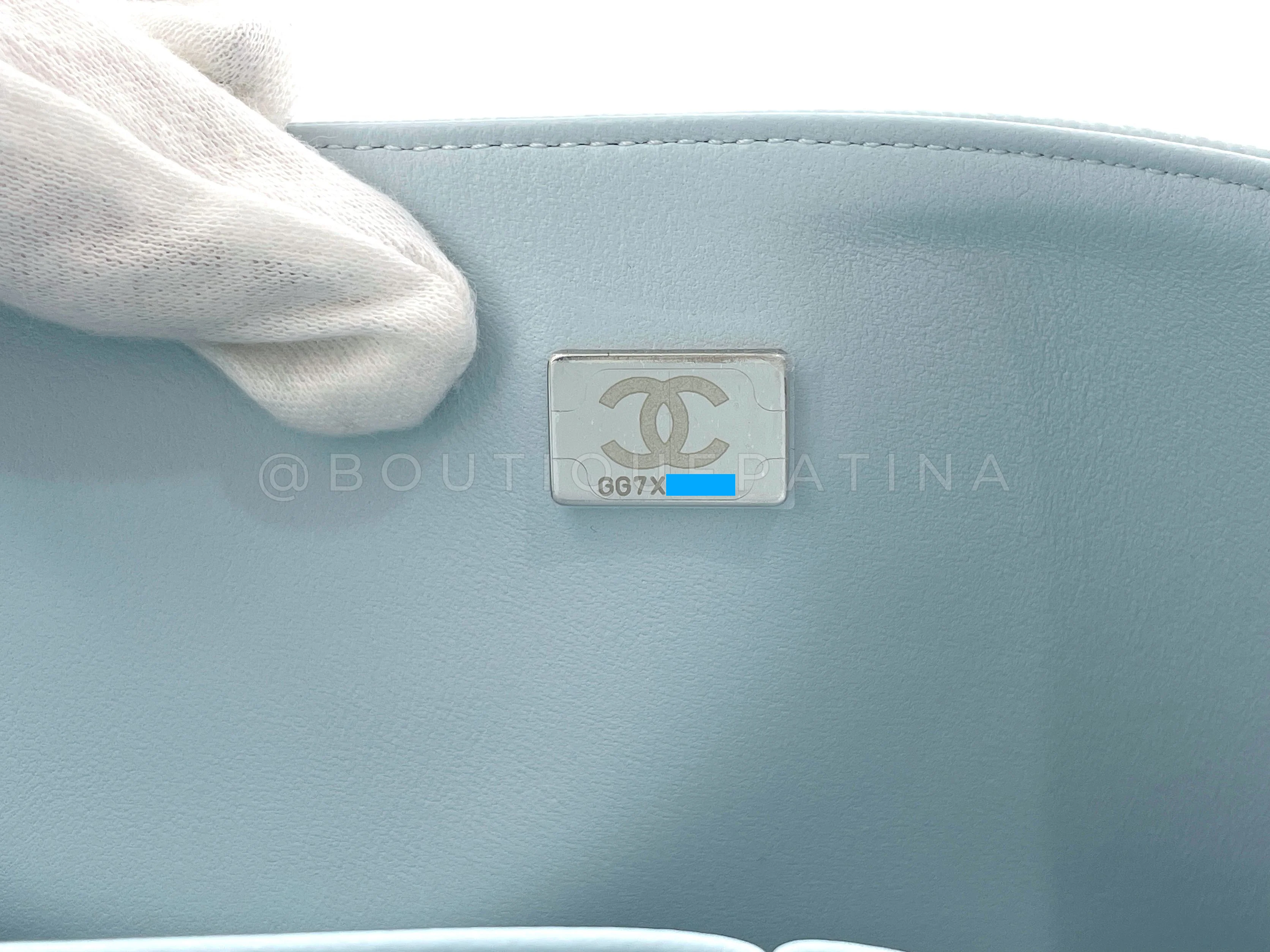 NIB 21K Chanel Light Pale Blue Caviar Classic Medium Double Flap Bag SHW - Image 12