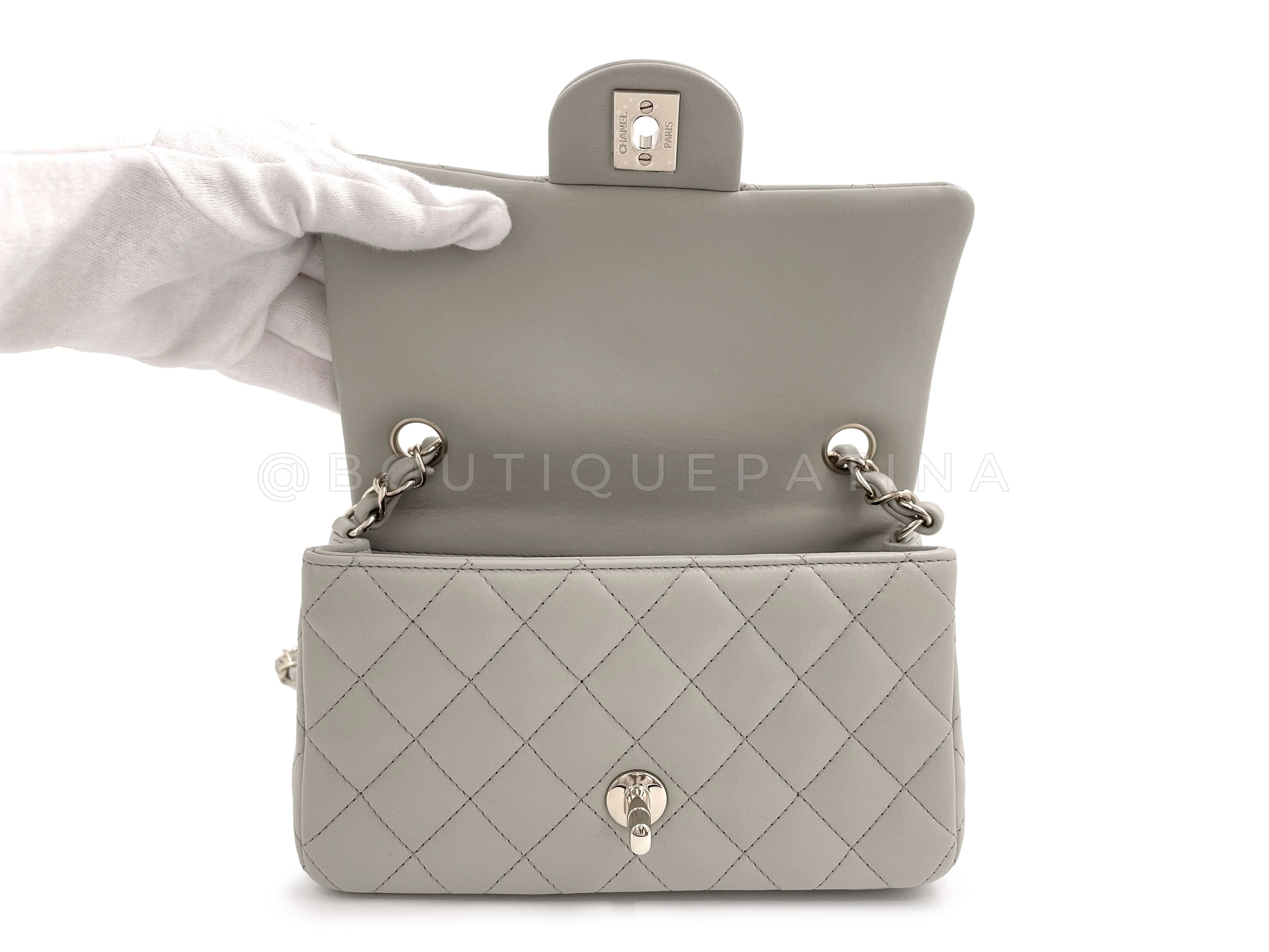 NIB 22C Chanel Gray Rectangular Mini Flap Bag GHW Gris - Image 9