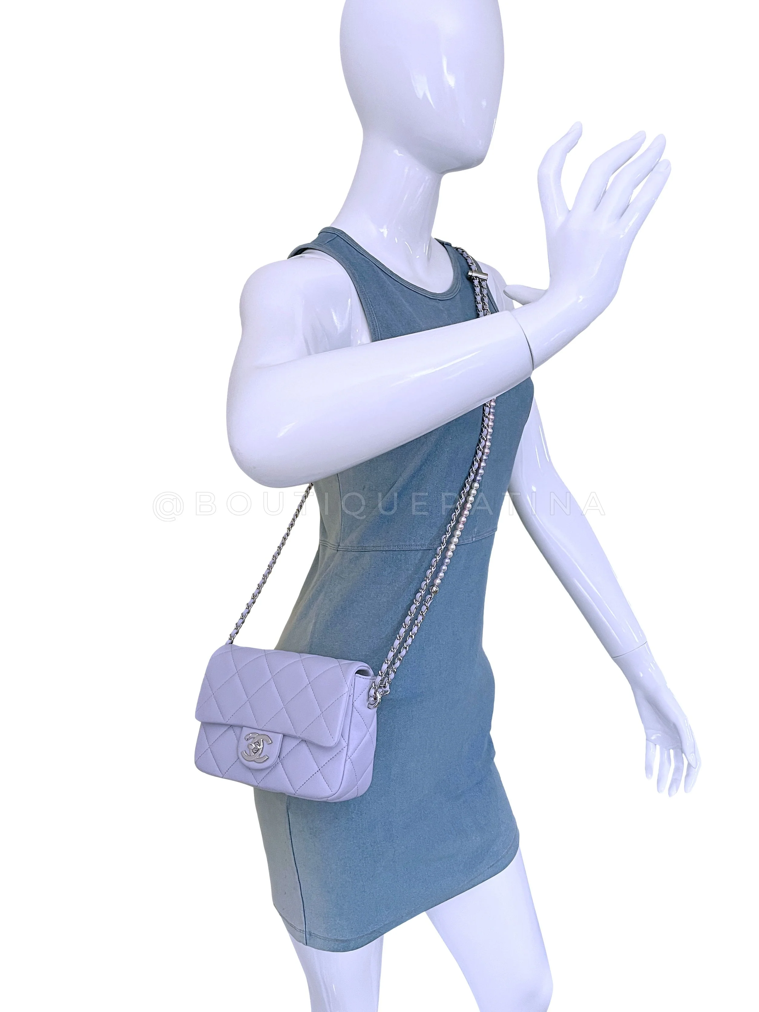NIB 22C Chanel Pale Violet Square Mini Pearl My Perfect Flap Bag SHW - Image 14