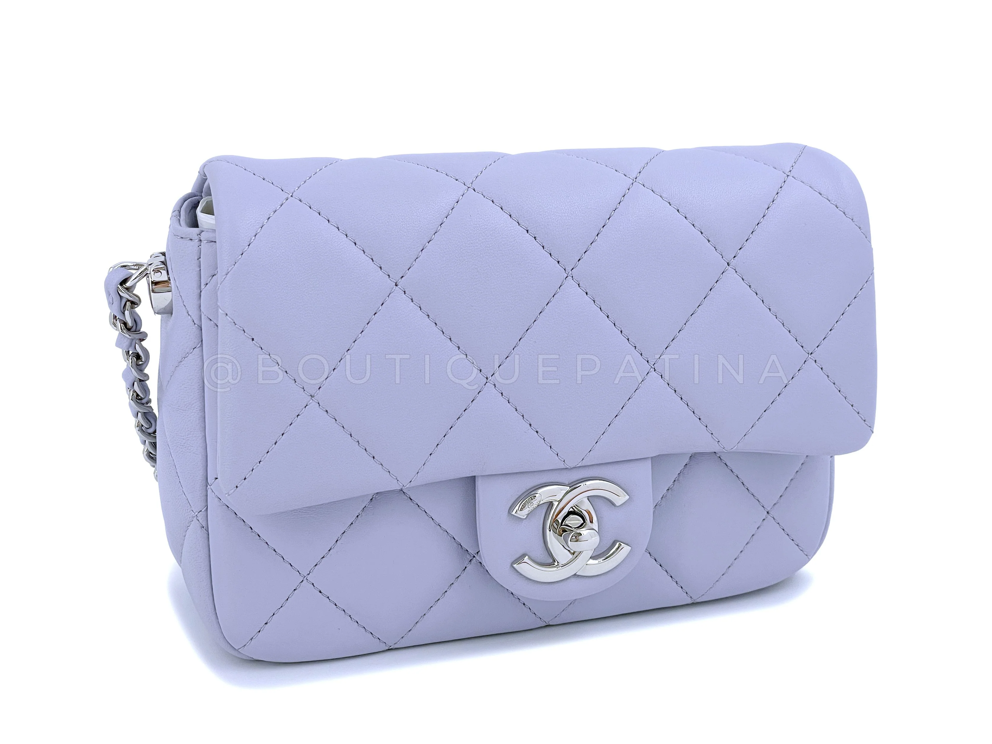 NIB 22C Chanel Pale Violet Square Mini Pearl My Perfect Flap Bag SHW - Image 3