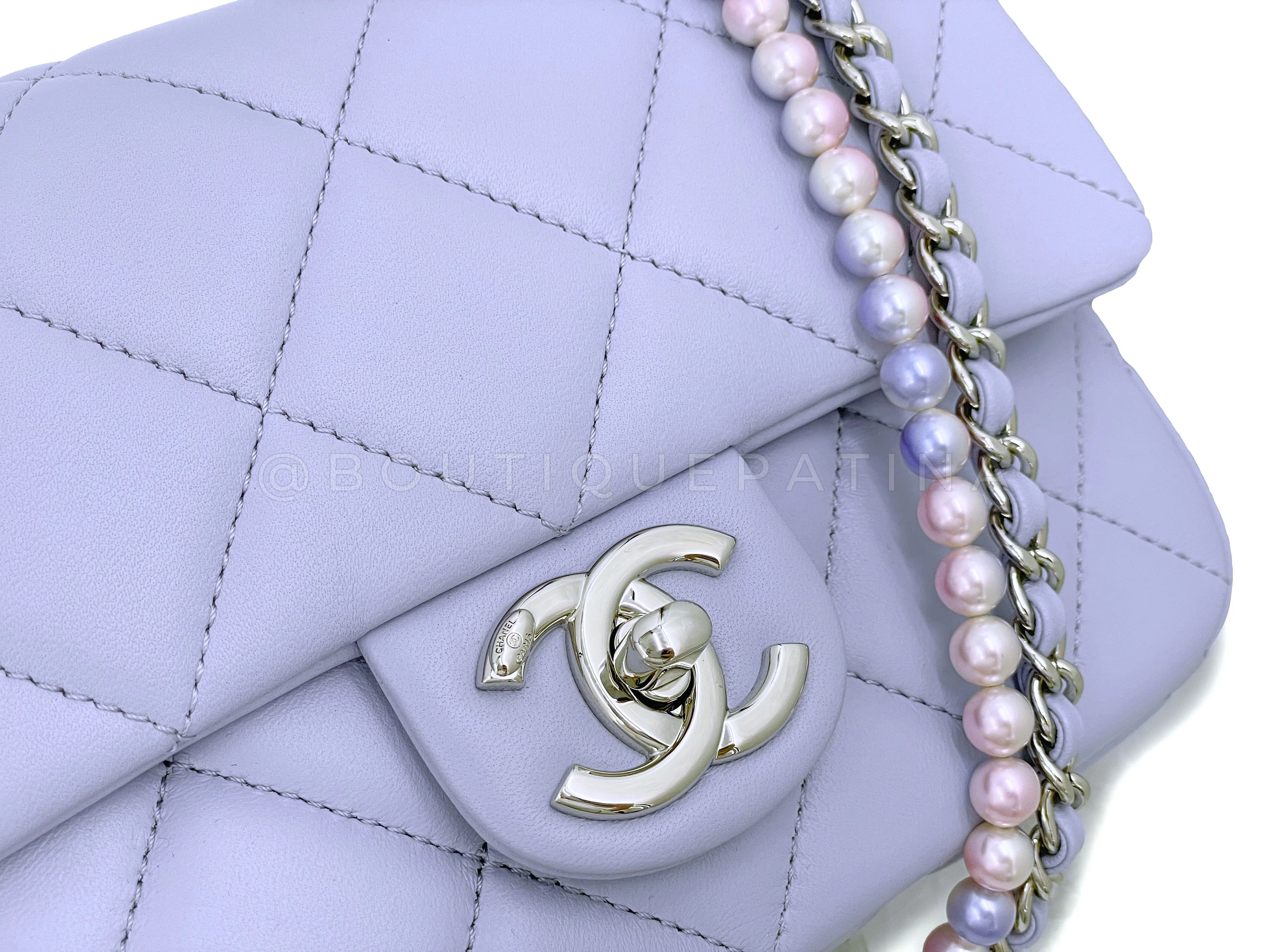 NIB 22C Chanel Pale Violet Square Mini Pearl My Perfect Flap Bag SHW - Image 8