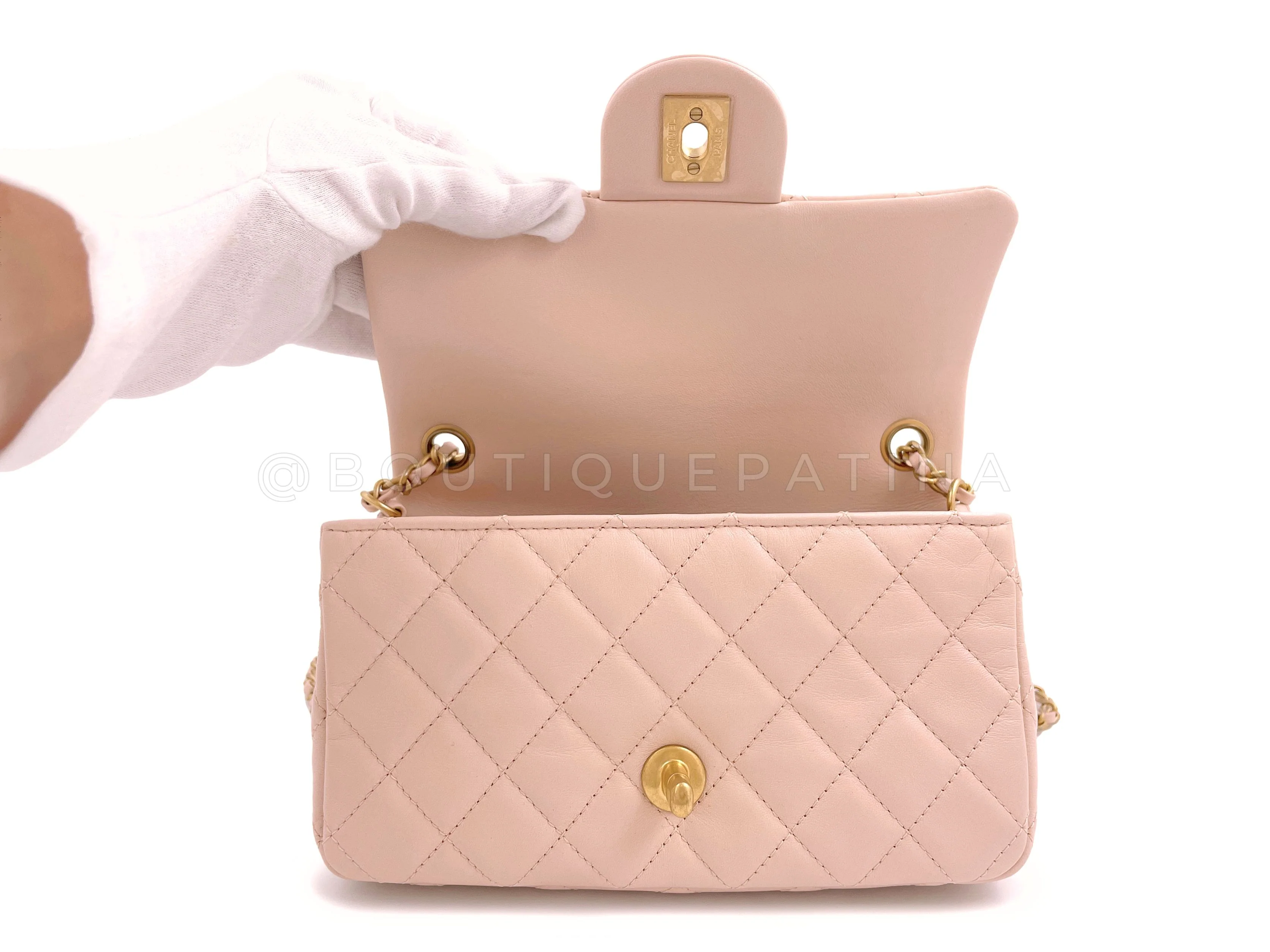 NIB 22C Chanel Pearl Crush Rectangular Mini Flap Bag Pink Beige Clair GHW - Image 9