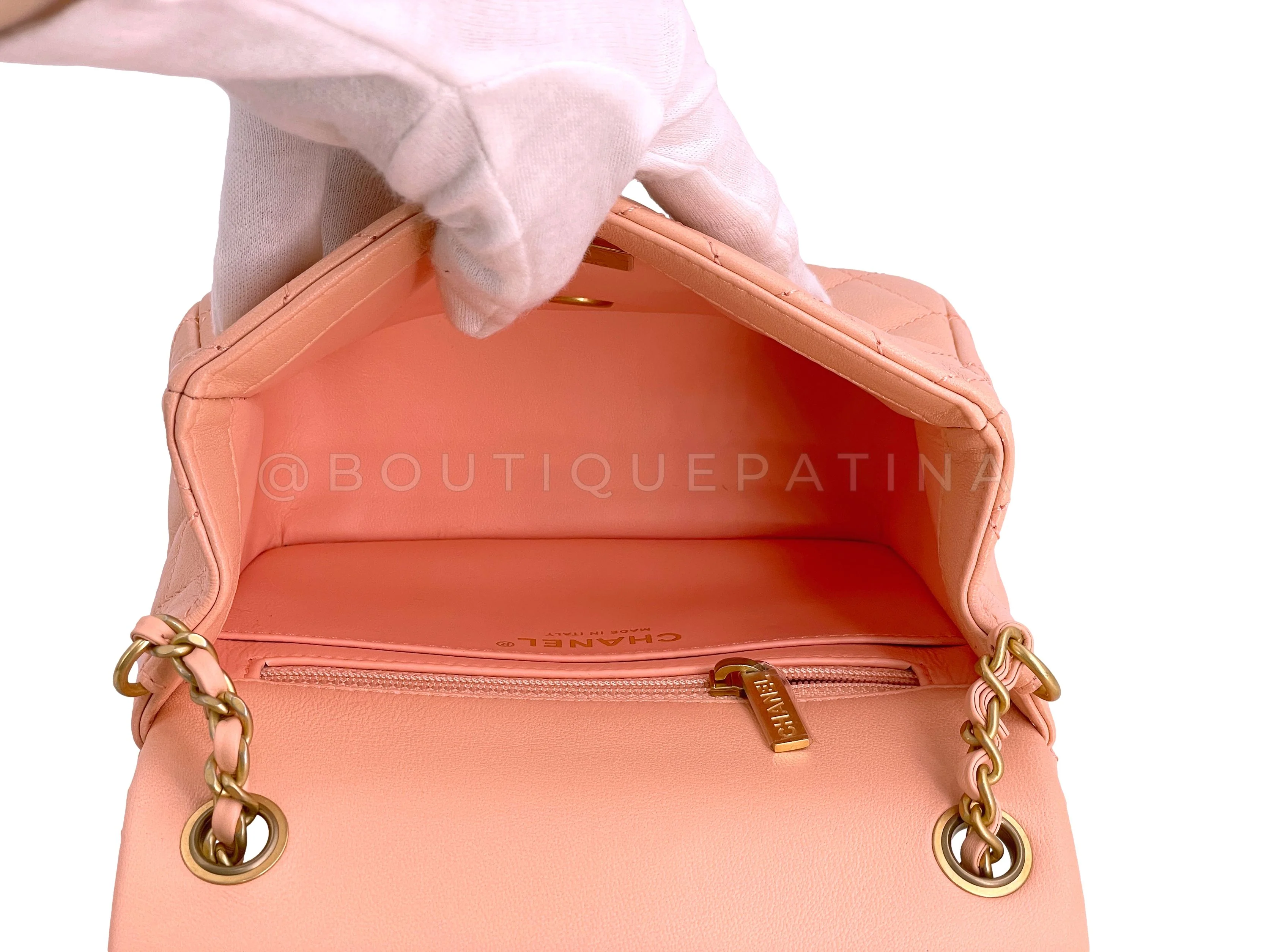 NIB 22C Chanel Pearl Crush Square Mini Flap Bag GHW Peachy Pink - Image 10