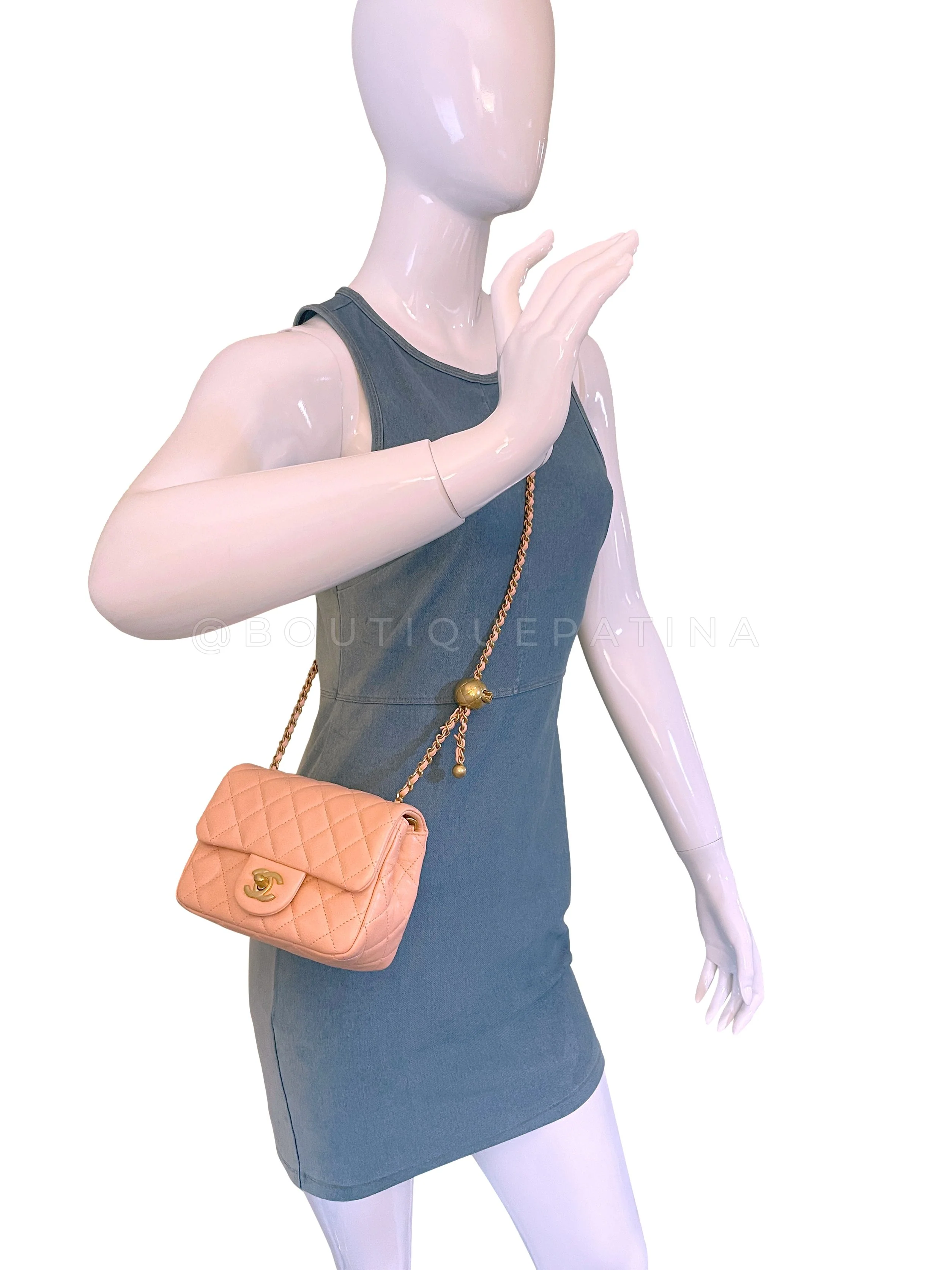 NIB 22C Chanel Pearl Crush Square Mini Flap Bag GHW Peachy Pink - Image 14