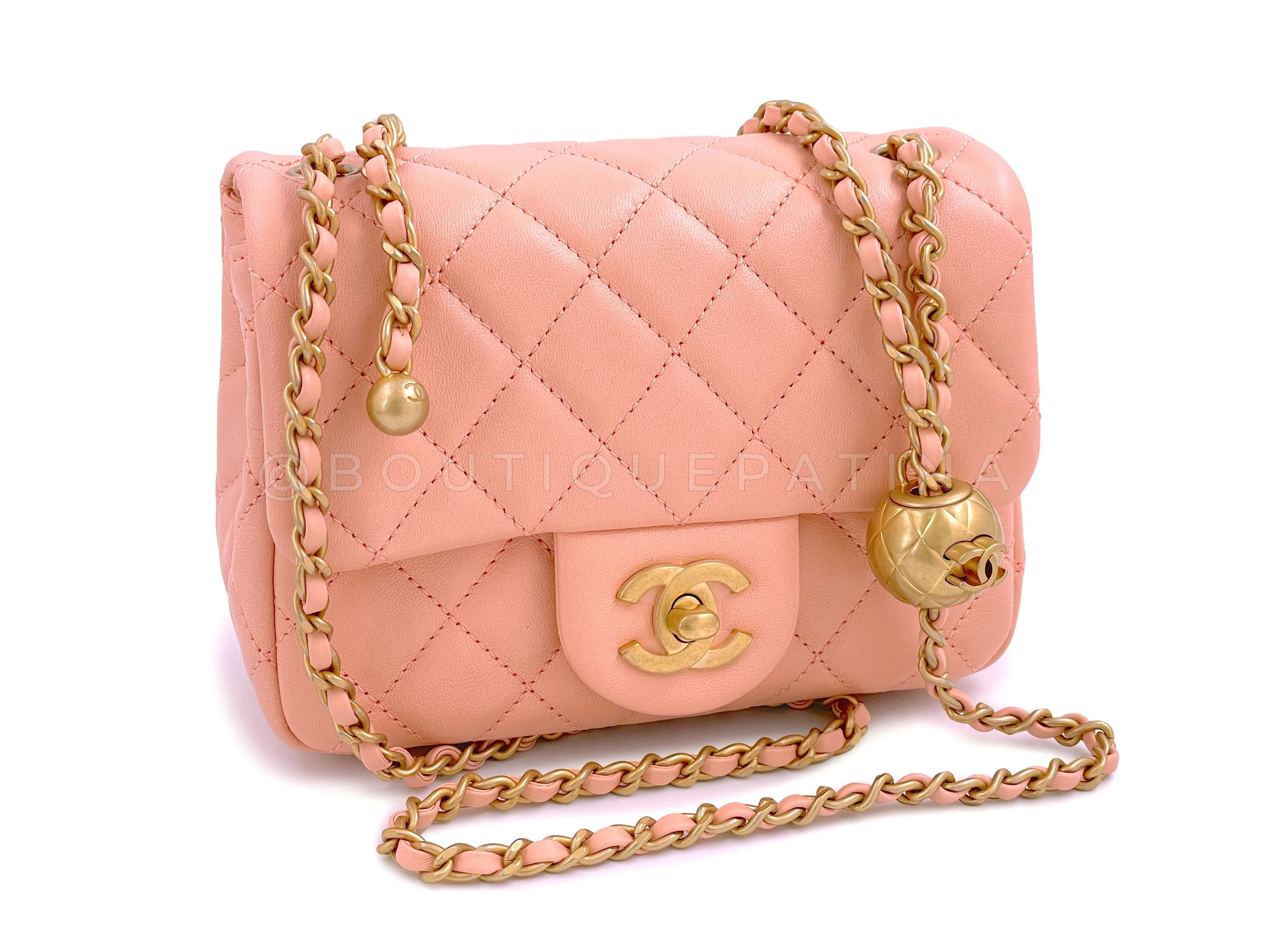 NIB 22C Chanel Pearl Crush Square Mini Flap Bag GHW Peachy Pink - Image 2
