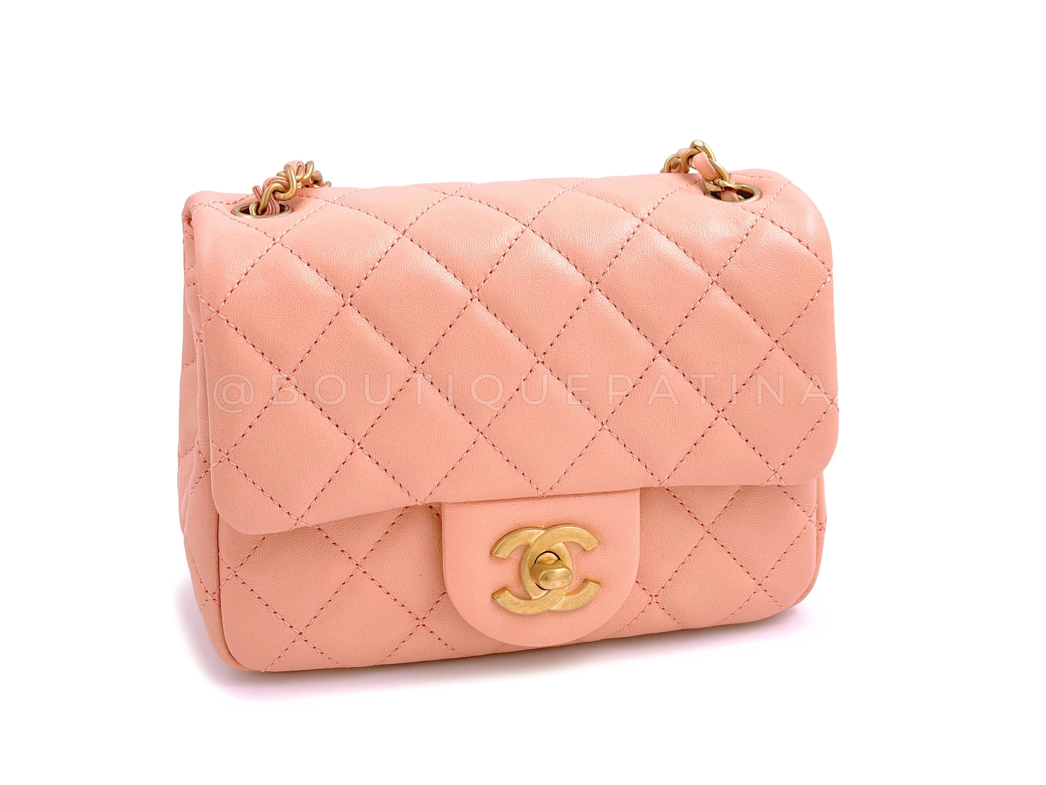NIB 22C Chanel Pearl Crush Square Mini Flap Bag GHW Peachy Pink - Image 3