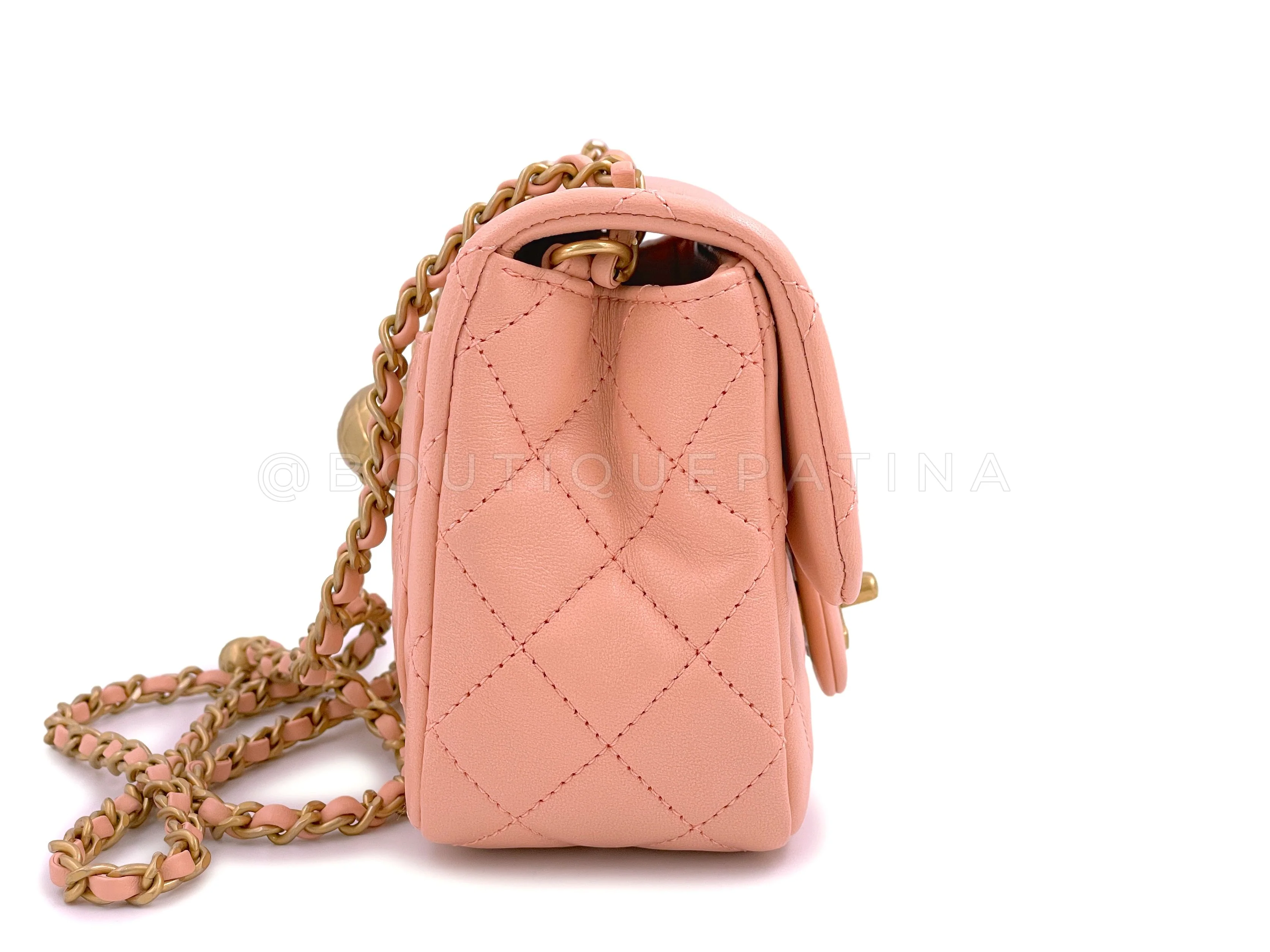 NIB 22C Chanel Pearl Crush Square Mini Flap Bag GHW Peachy Pink - Image 4