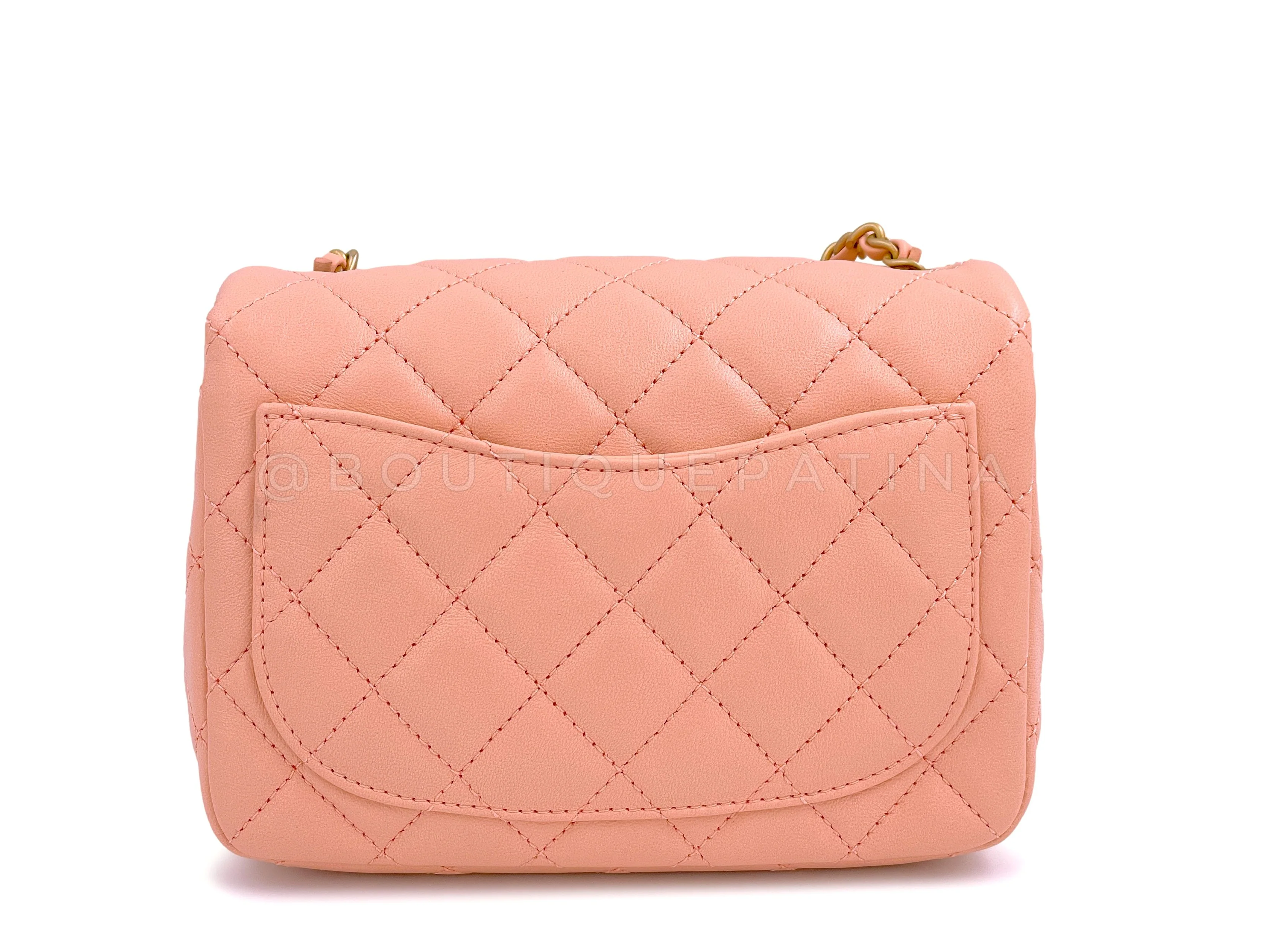 NIB 22C Chanel Pearl Crush Square Mini Flap Bag GHW Peachy Pink - Image 5