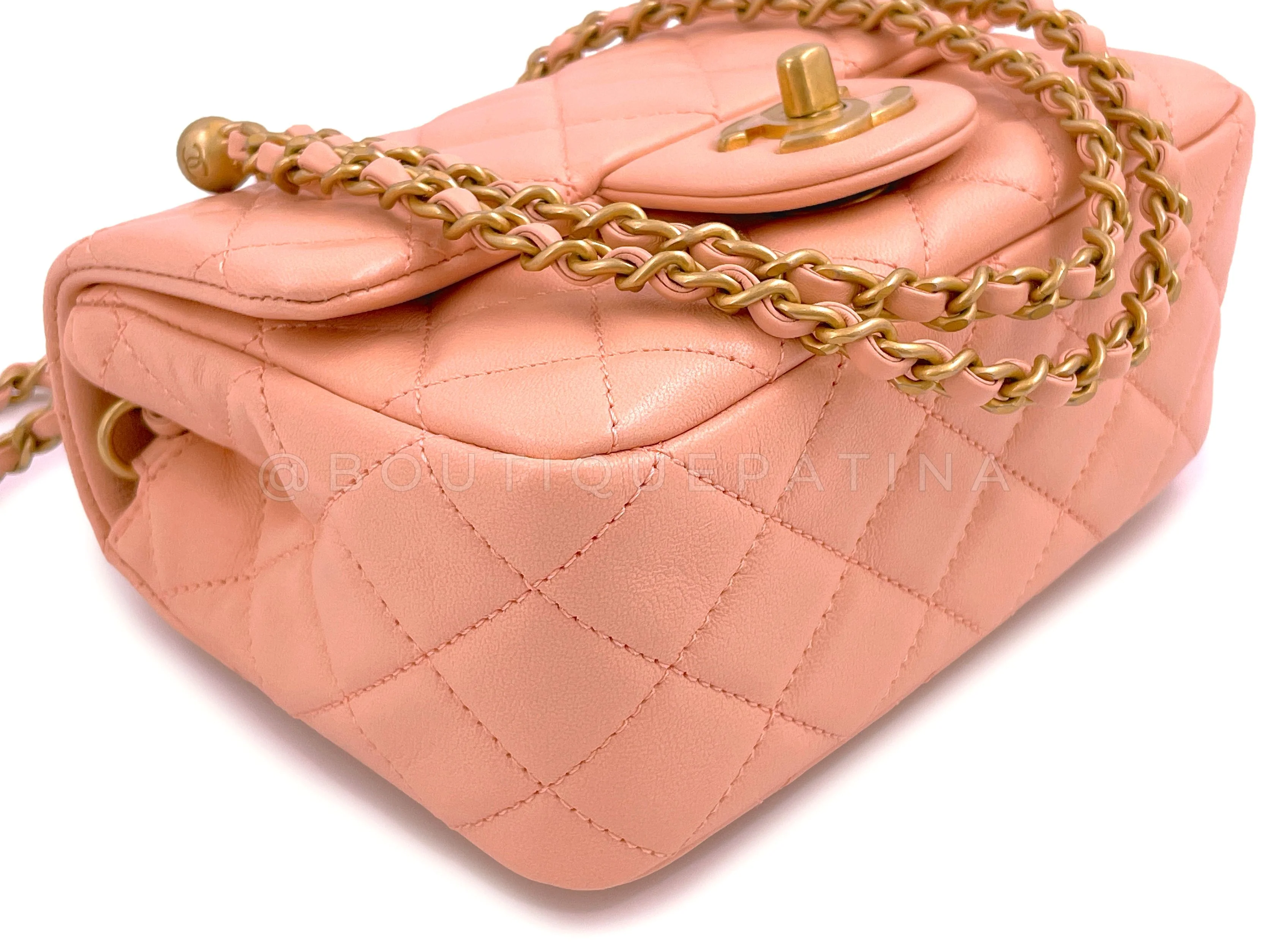 NIB 22C Chanel Pearl Crush Square Mini Flap Bag GHW Peachy Pink - Image 7