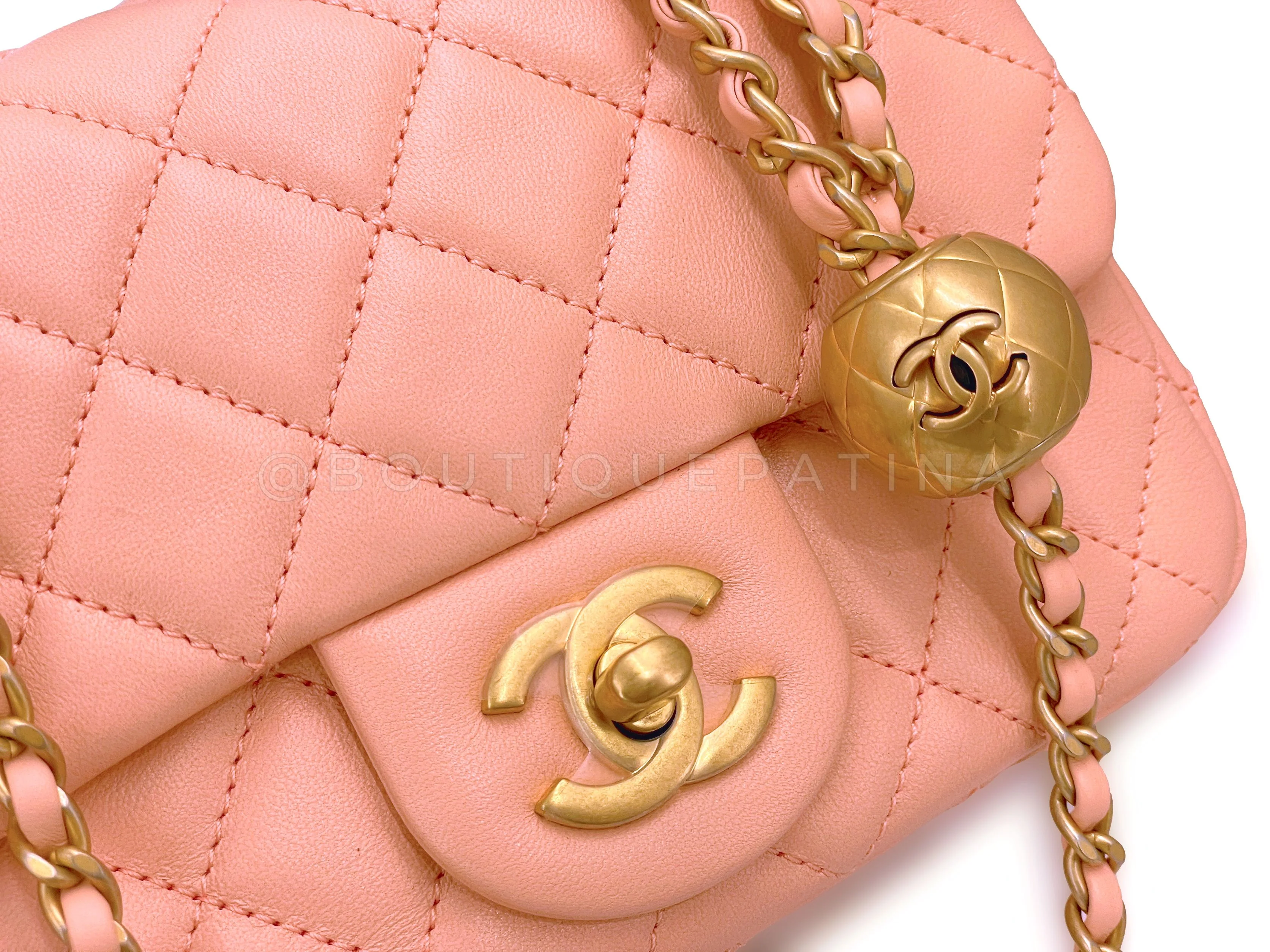 NIB 22C Chanel Pearl Crush Square Mini Flap Bag GHW Peachy Pink - Image 8