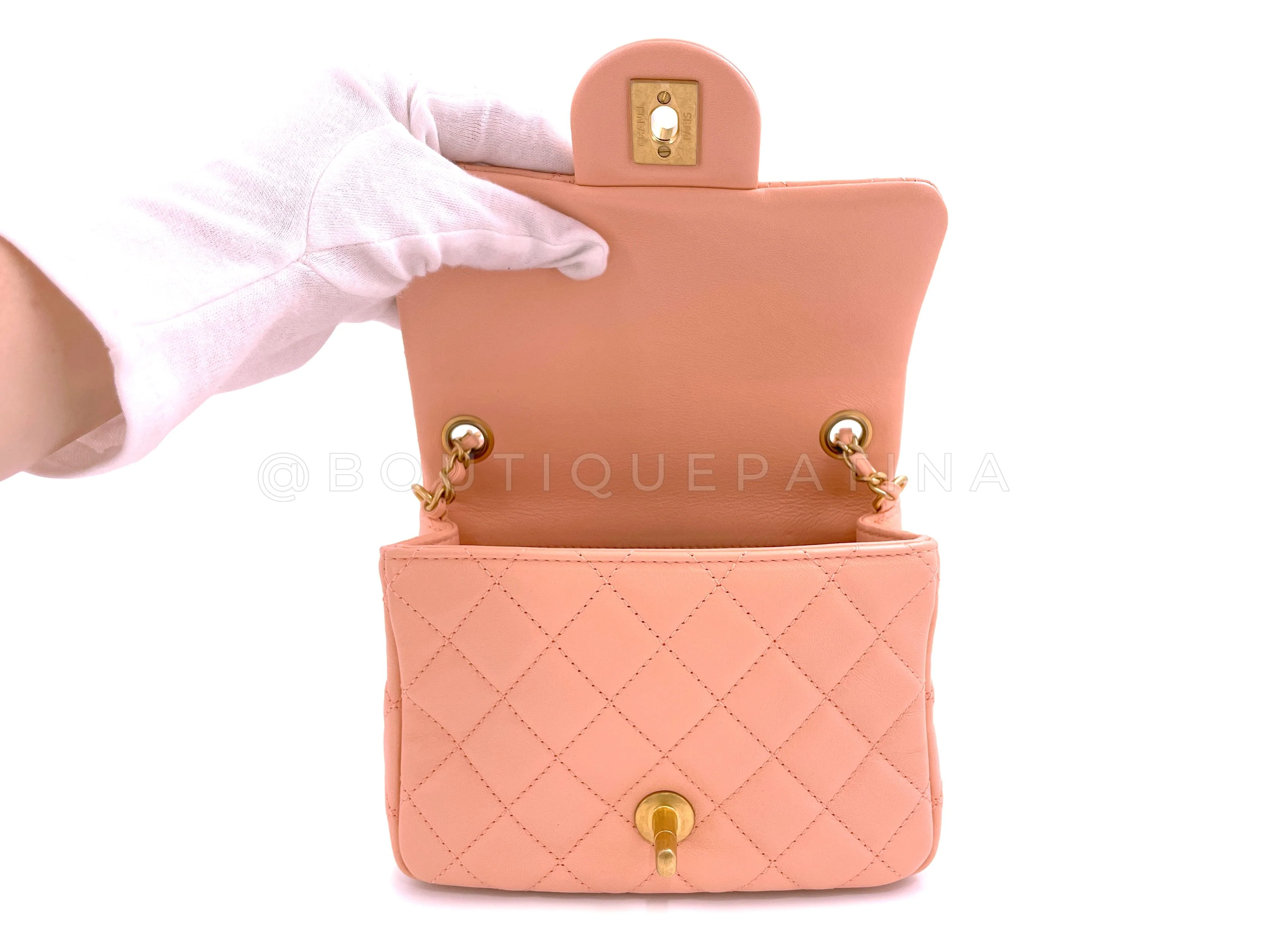 NIB 22C Chanel Pearl Crush Square Mini Flap Bag GHW Peachy Pink - Image 9
