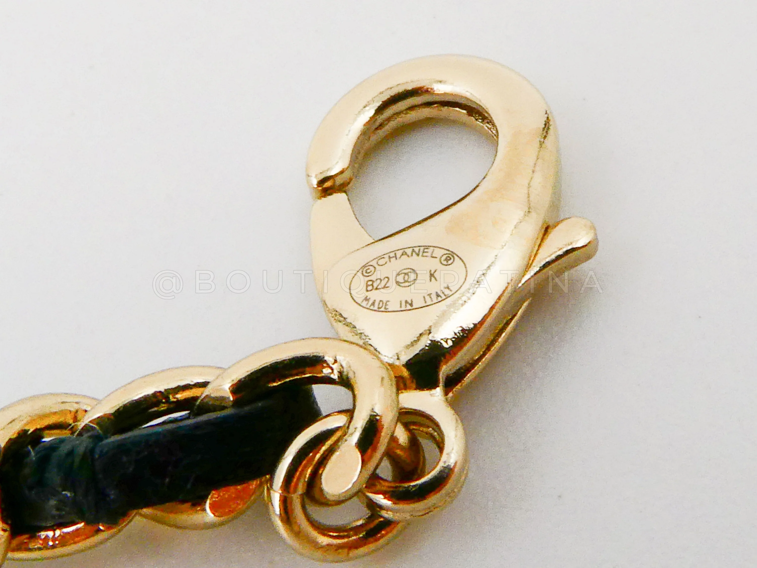 NIB Chanel 22K Black Leather Heart Mirror Locket Woven Chain Necklace JA6 - Image 7