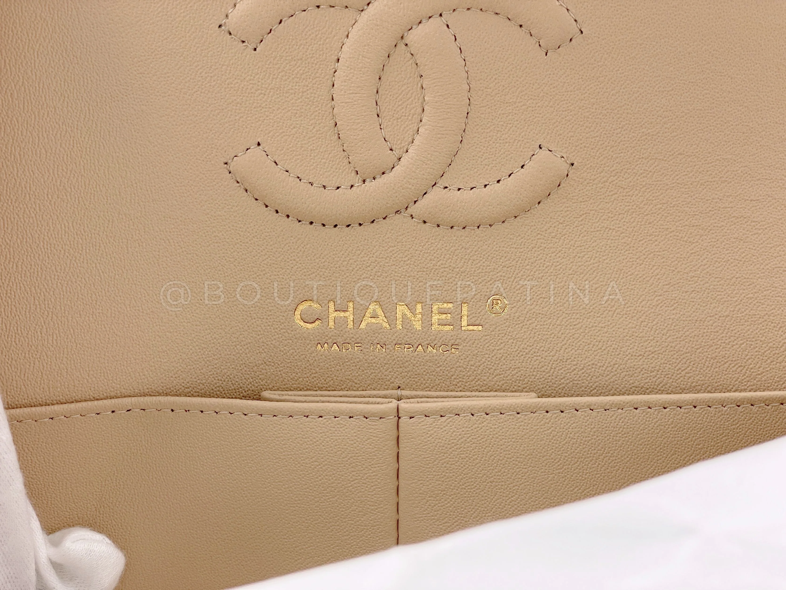 NIB Chanel Beige Caviar Small Classic Double Flap Bag GHW - Image 11