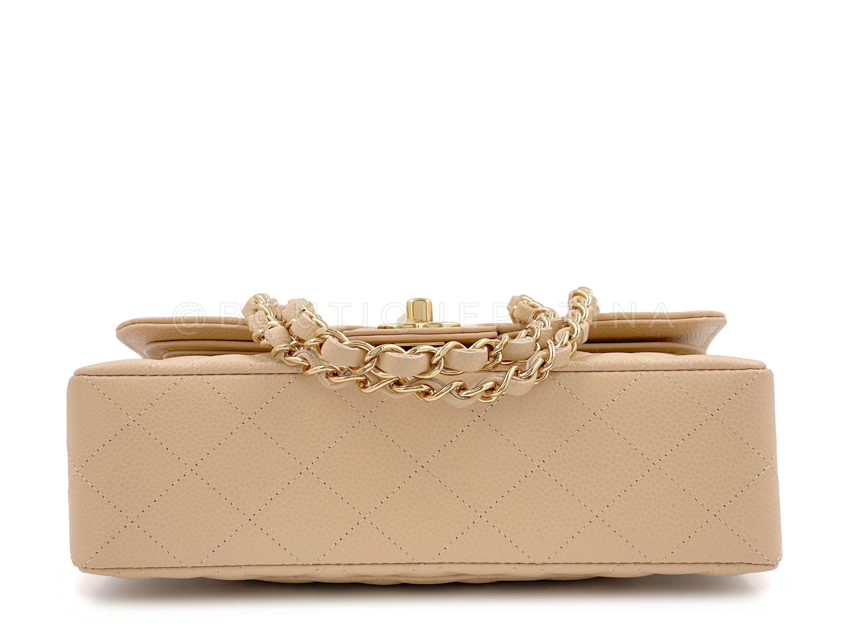NIB Chanel Beige Caviar Small Classic Double Flap Bag GHW - Image 6