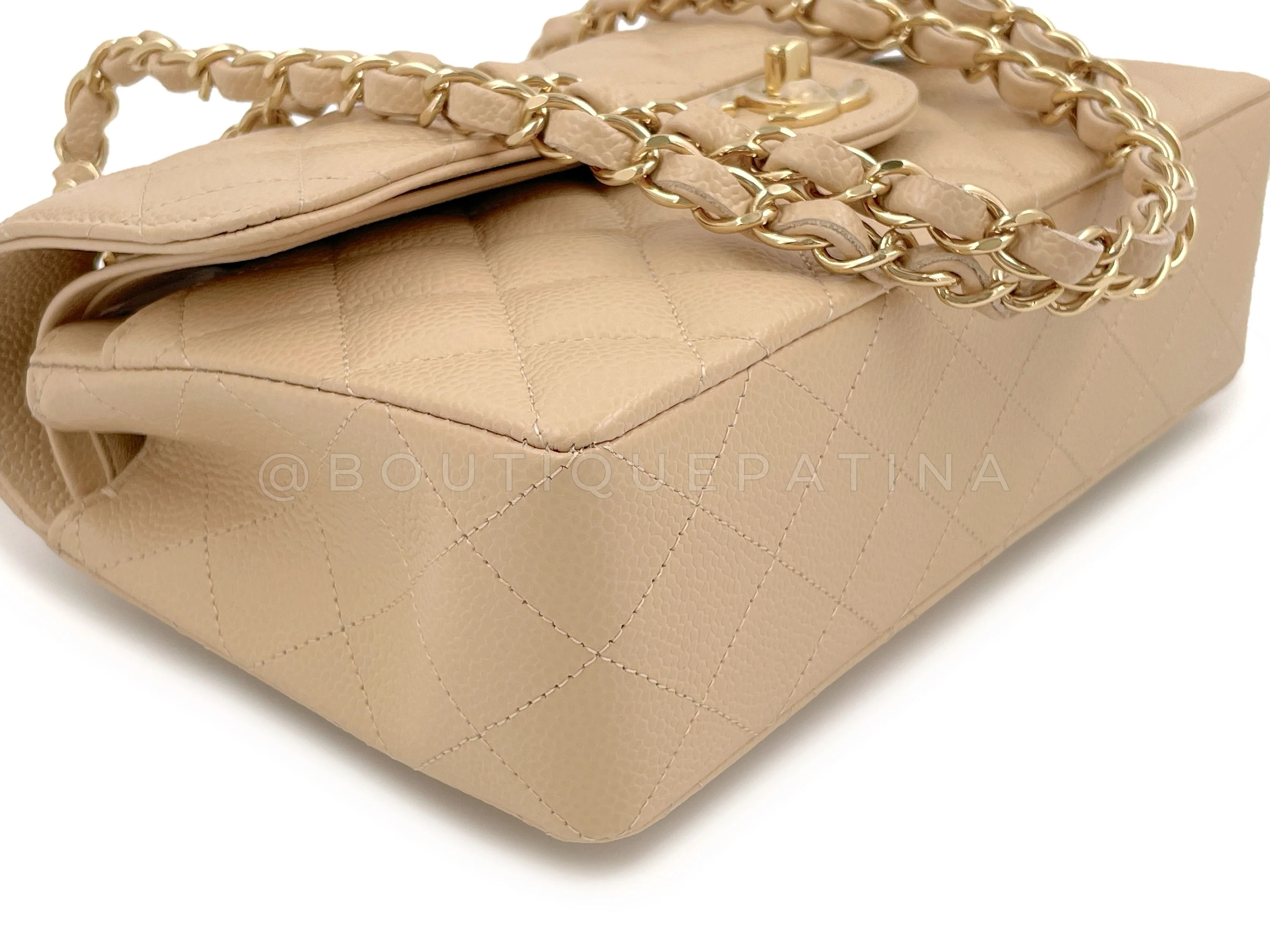 NIB Chanel Beige Caviar Small Classic Double Flap Bag GHW - Image 7