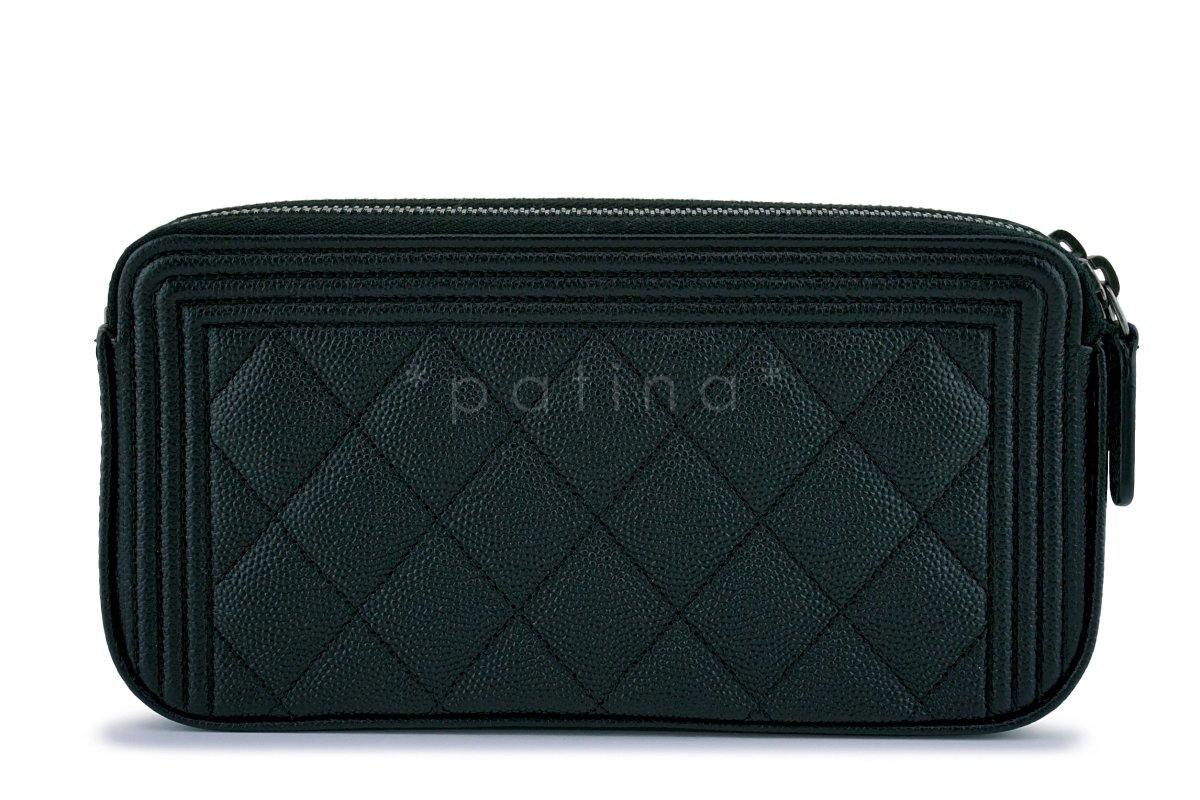 NIB Chanel Black Caviar Boy Double Zip Wallet on Chain Clutch WOC Bag - Image 5