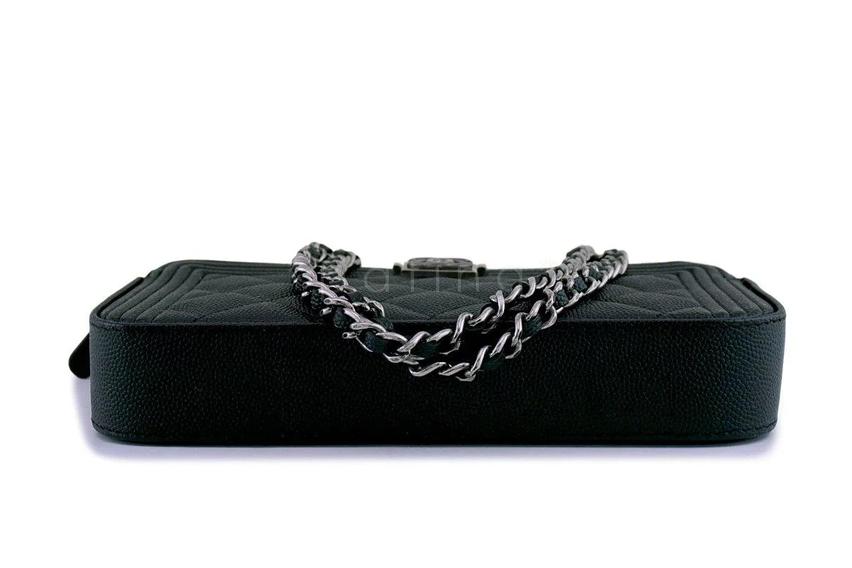 NIB Chanel Black Caviar Boy Double Zip Wallet on Chain Clutch WOC Bag - Image 6