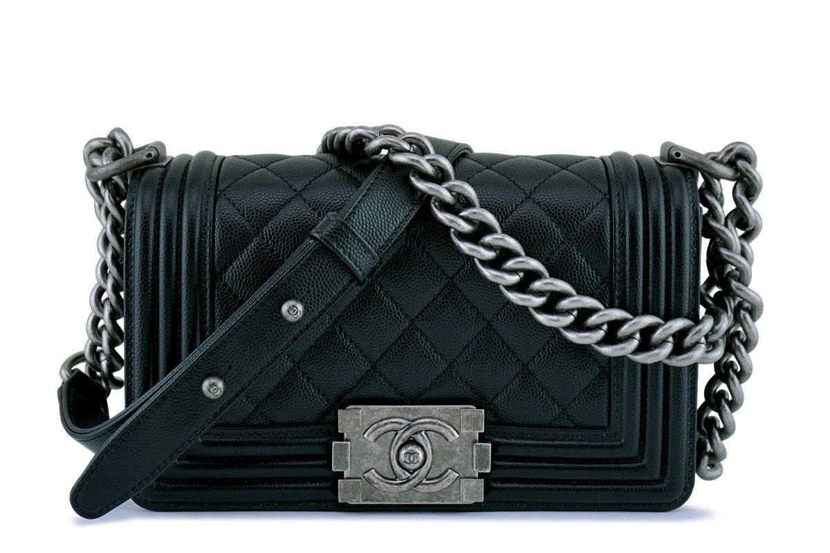 NIB Chanel Black Caviar Small Boy Classic Flap Bag RHW 88Z