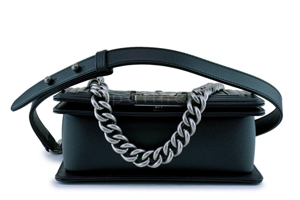 NIB Chanel Black Caviar Small Boy Classic Flap Bag RHW 88Z - Image 6