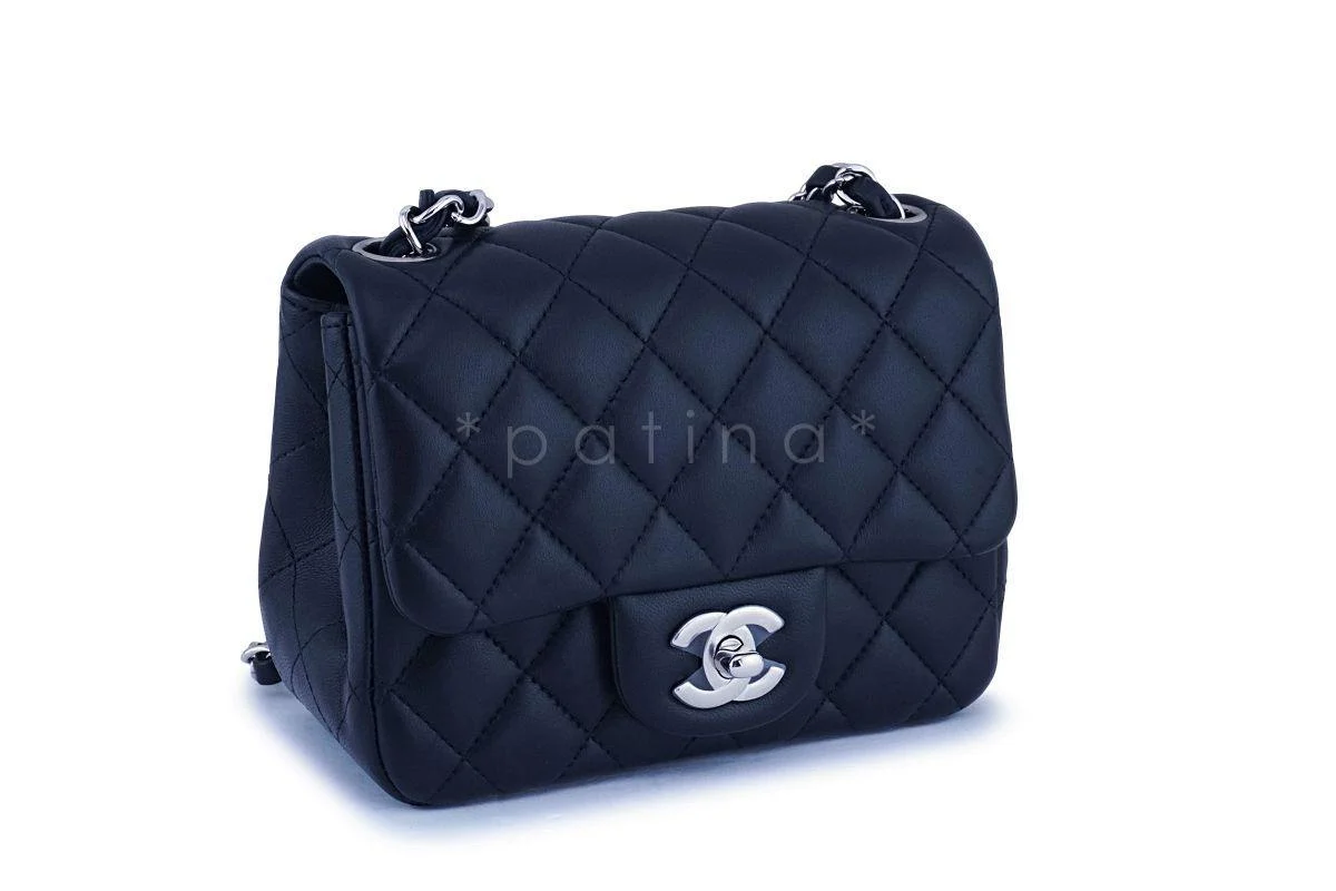 NIB Chanel Black Lambskin Square Mini Classic Flap Bag SHW - Image 3