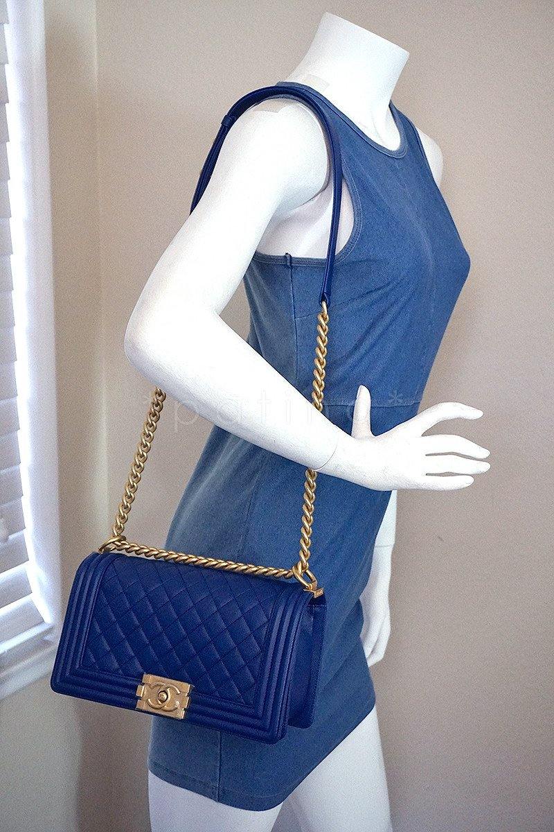 NIB Chanel Blue Boy Classic Flap, Medium Caviar Bag GHW - Image 14