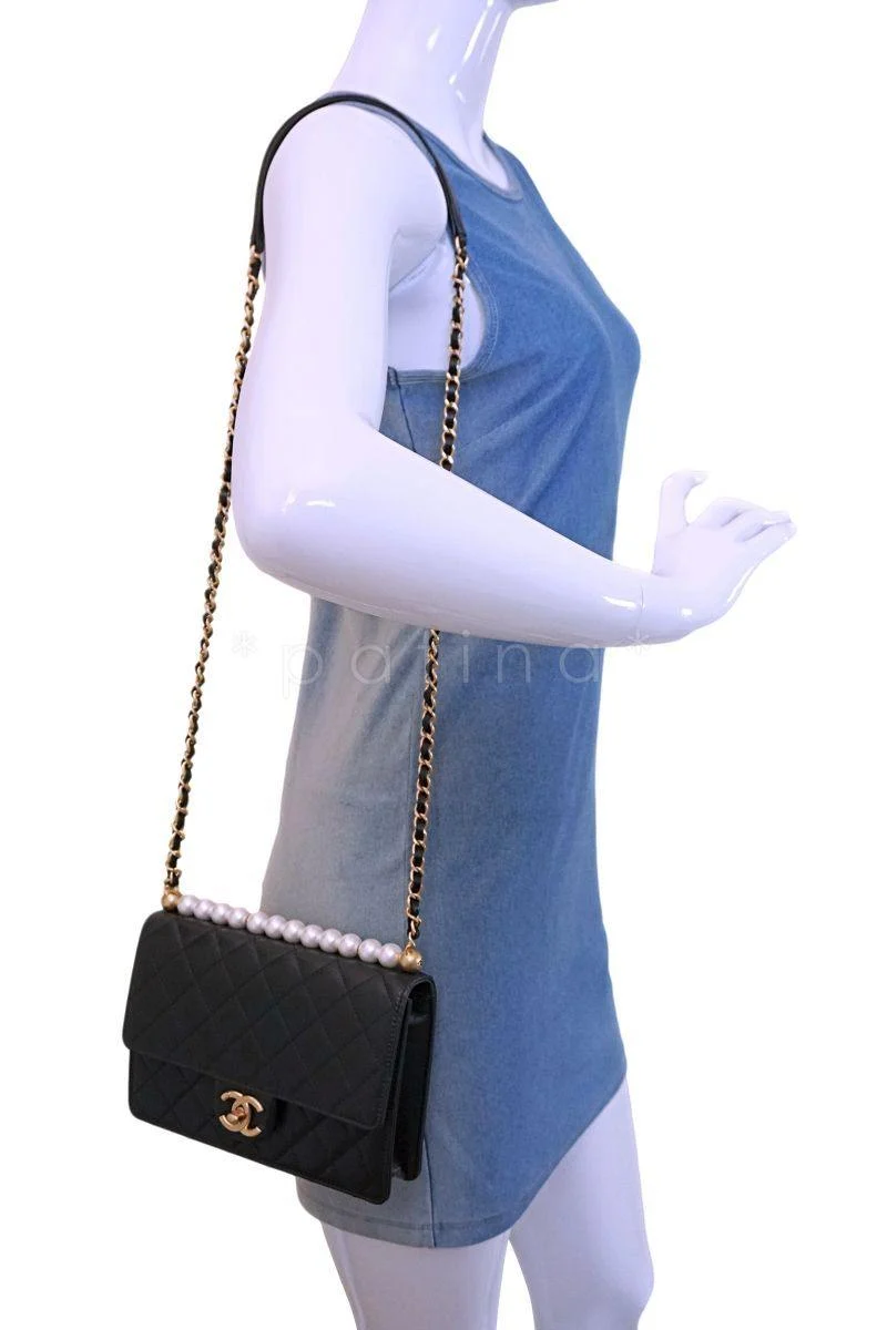 NIB Chanel Chic Pearls Black Classic Flap Bag GHW - Image 14