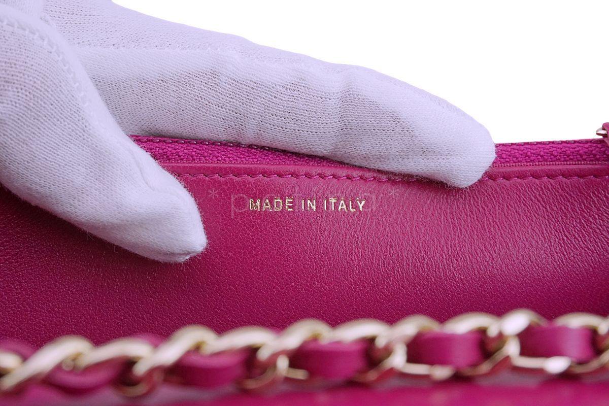 NIB Chanel Fuchsia Pink Classic Trendy CC Wallet on Chain WOC Mini Flap Bag GHW - Image 12