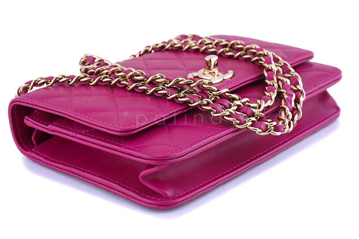 NIB Chanel Fuchsia Pink Classic Trendy CC Wallet on Chain WOC Mini Flap Bag GHW - Image 7