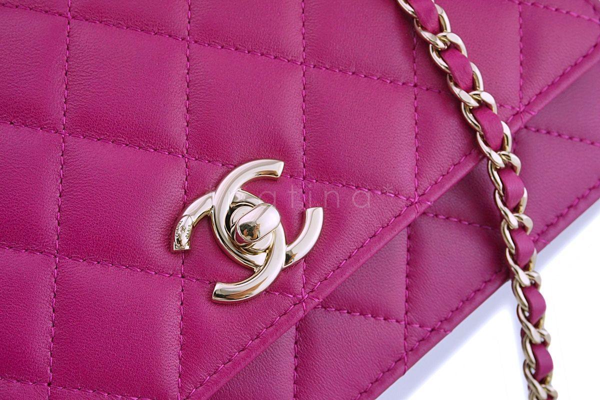 NIB Chanel Fuchsia Pink Classic Trendy CC Wallet on Chain WOC Mini Flap Bag GHW - Image 9