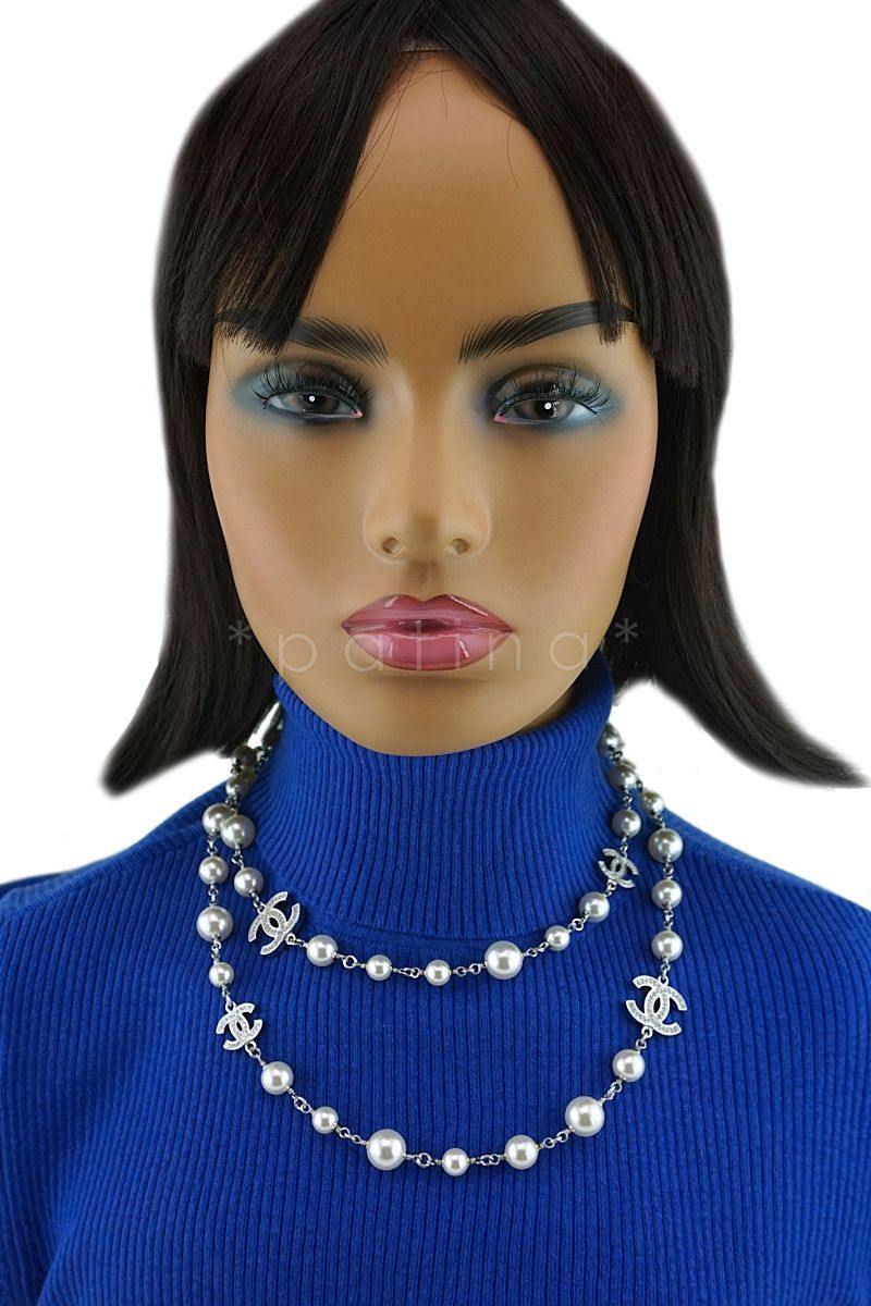 NIB Chanel Timeless Classic 42" 5-Crystal CC Pearl Long Necklace SHW A36121 - Image 5