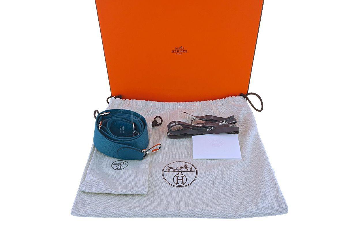 NIB Hermes Blue Green Vert Bosphore Evelyne III PM 29cm Bag PHW - Image 11