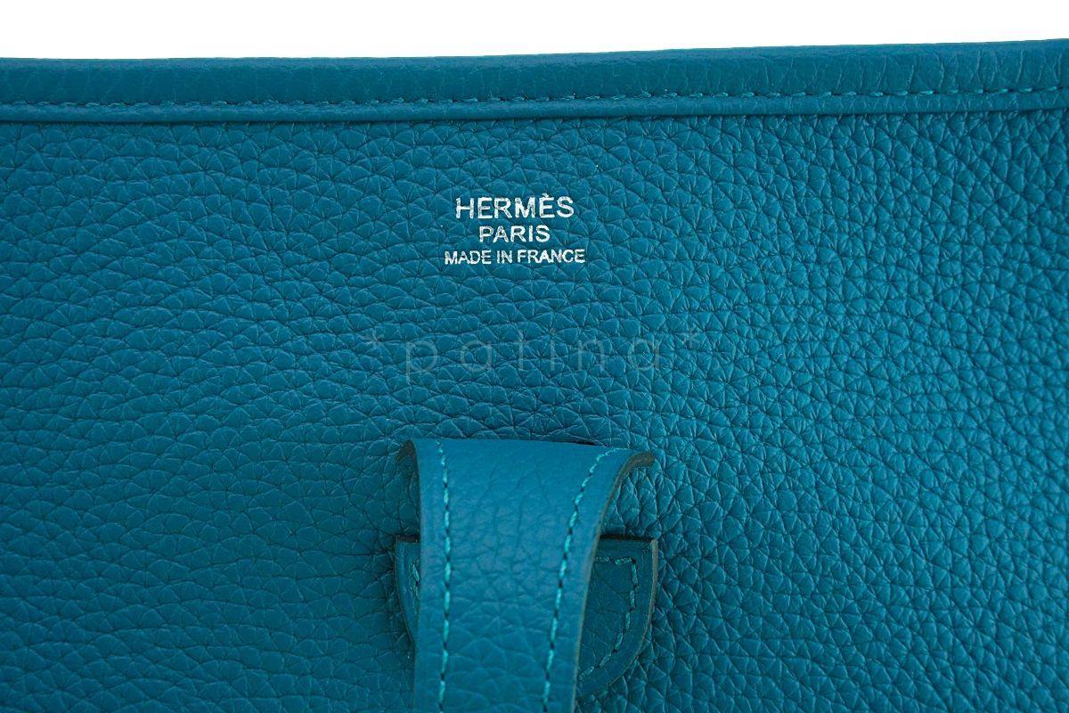 NIB Hermes Blue Green Vert Bosphore Evelyne III PM 29cm Bag PHW - Image 8