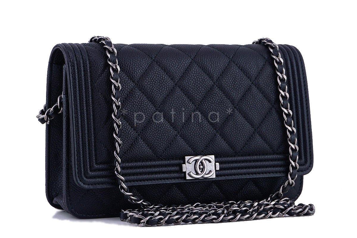 NWT 16A Chanel Black Caviar Boy Classic Quilted WOC Wallet on Chain Flap Bag - Image 2