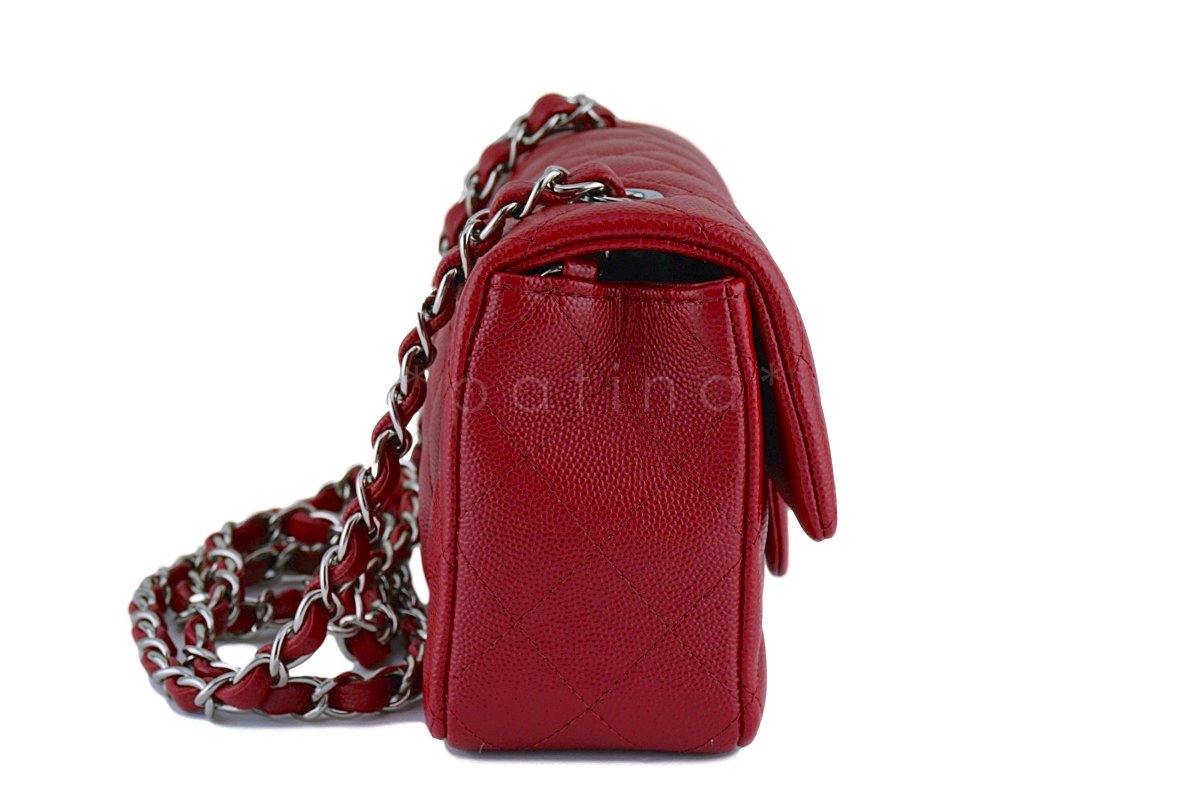 NWT 17B Chanel Red Caviar Classic Rectangular Mini 2.55 Flap Bag SHW - Image 4