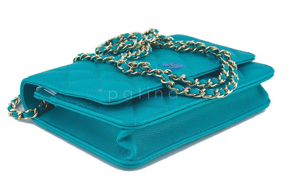 NWT 17C Chanel Turquoise Caviar Classic Quilted WOC Wallet on Chain Flap Bag - Image 7